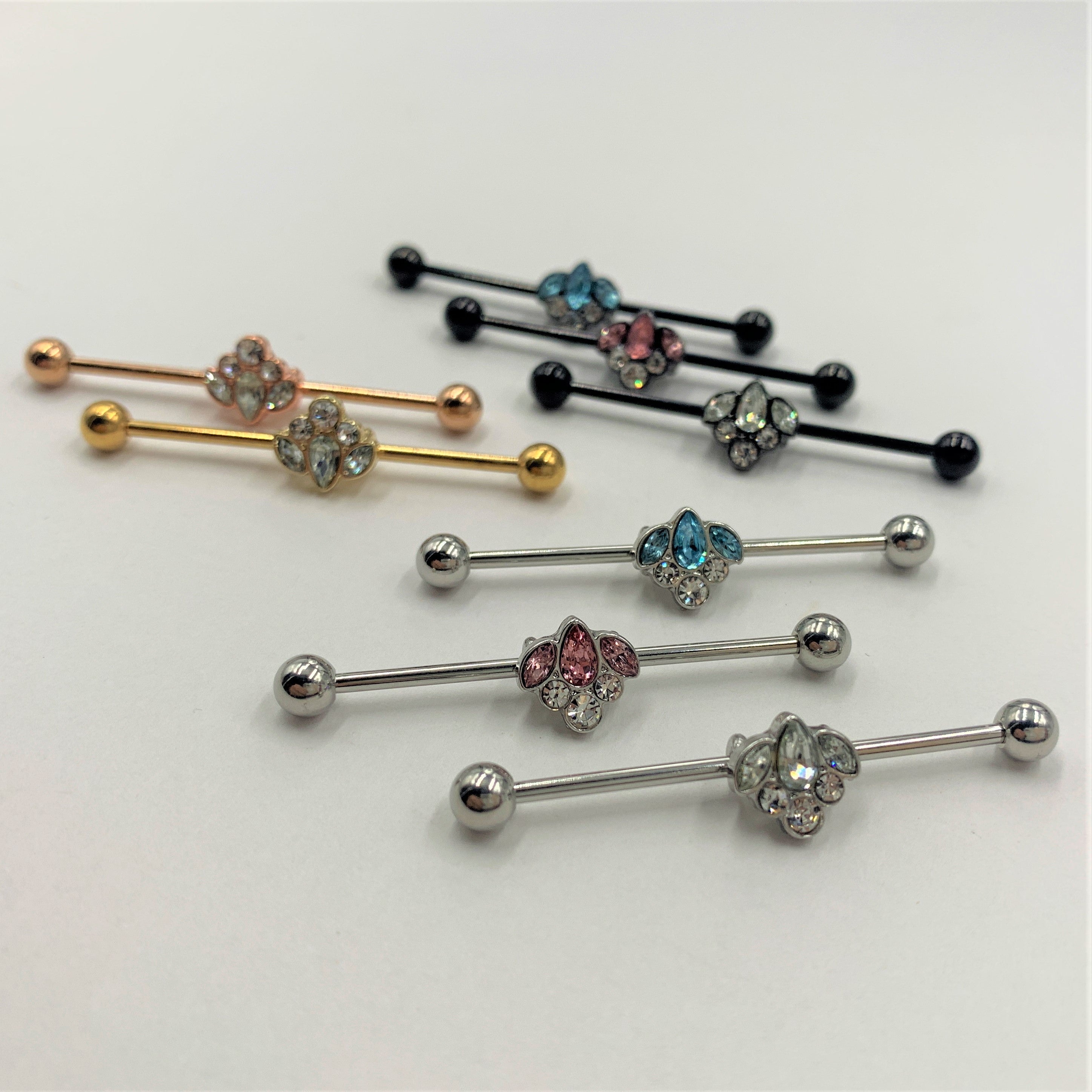 BodyCandy 14G Clear Gem Gold Tone Anodized Cluster Industrial Barbell 38mm — detail close-up