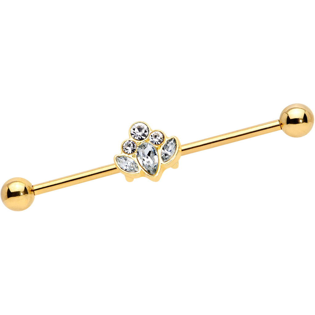 BodyCandy 14G Clear Gem Gold Tone Anodized Cluster Industrial Barbell 38mm — main product shot