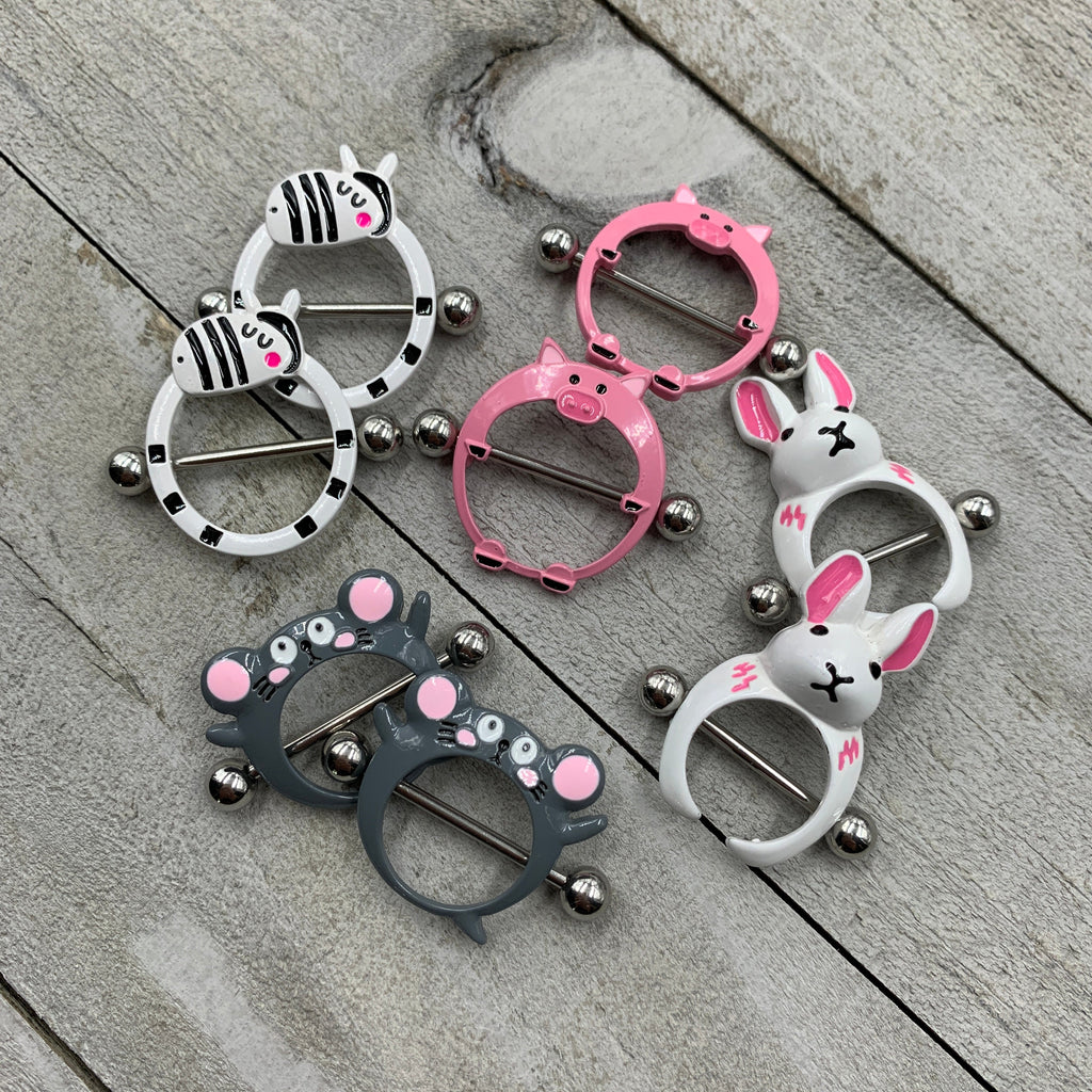 BodyCandy 14G 9/16 White Rabbit Easter Nipple Shield Set — detail close-up