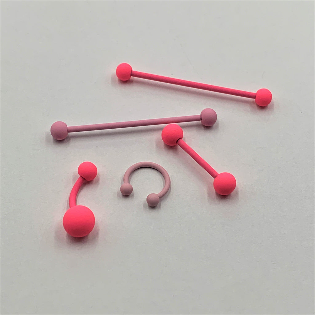 BodyCandy Hot Hot Pink Matte Barbell Tongue Ring — detail close-up