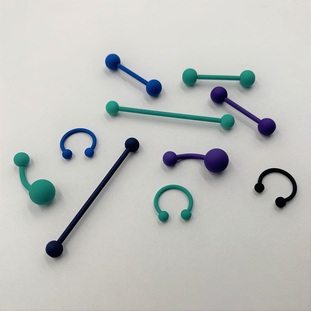 BodyCandy 14G Natty Navy Blue Matte Industrial Barbell 38mm — detail close-up