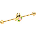 BodyCandy 14G Gold Tone Bird Pink Flower Industrial Barbell 38mm — main product shot