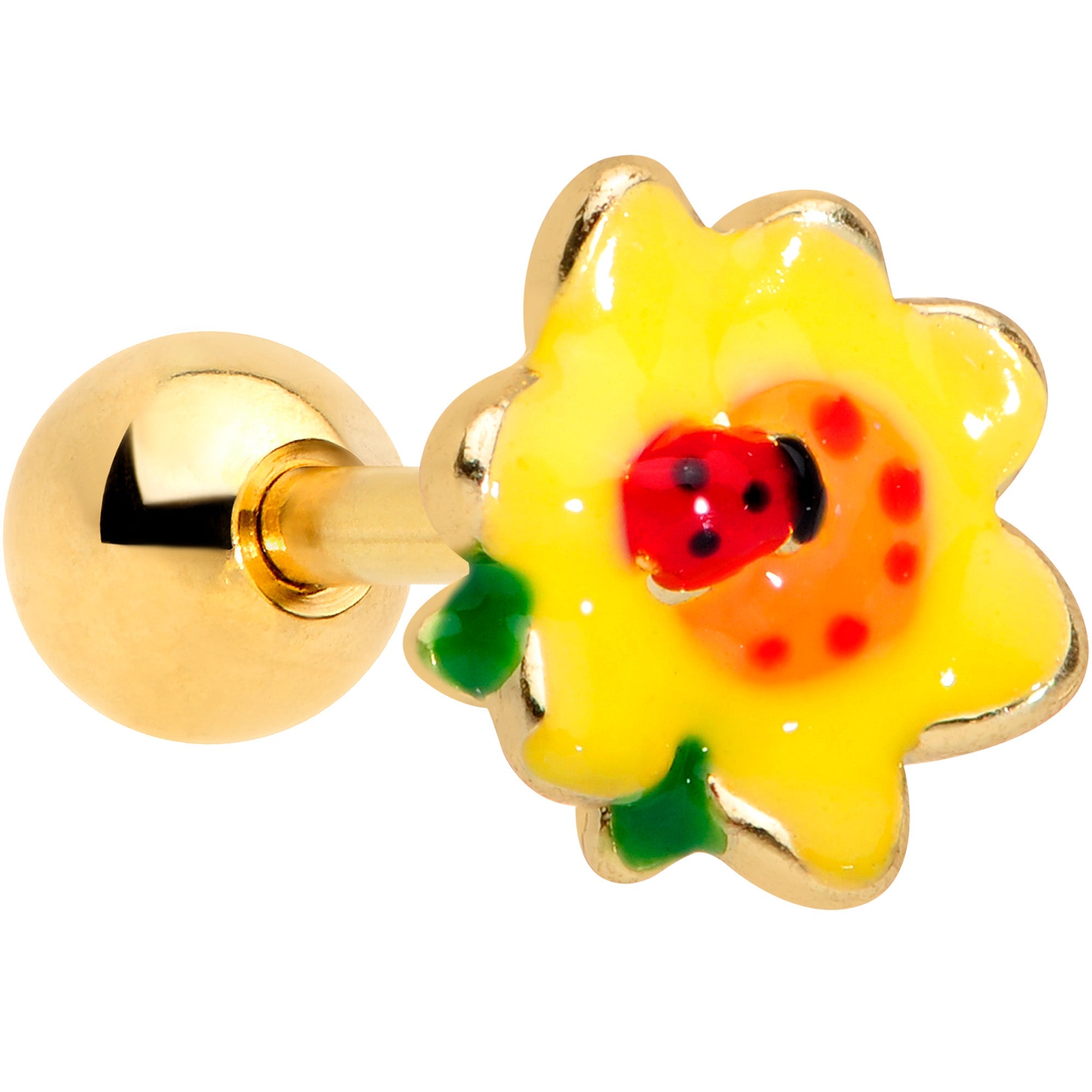 BodyCandy 16G 1/4 Gold Tone Sunny Flower Ladybug Cartilage Tragus — main product shot