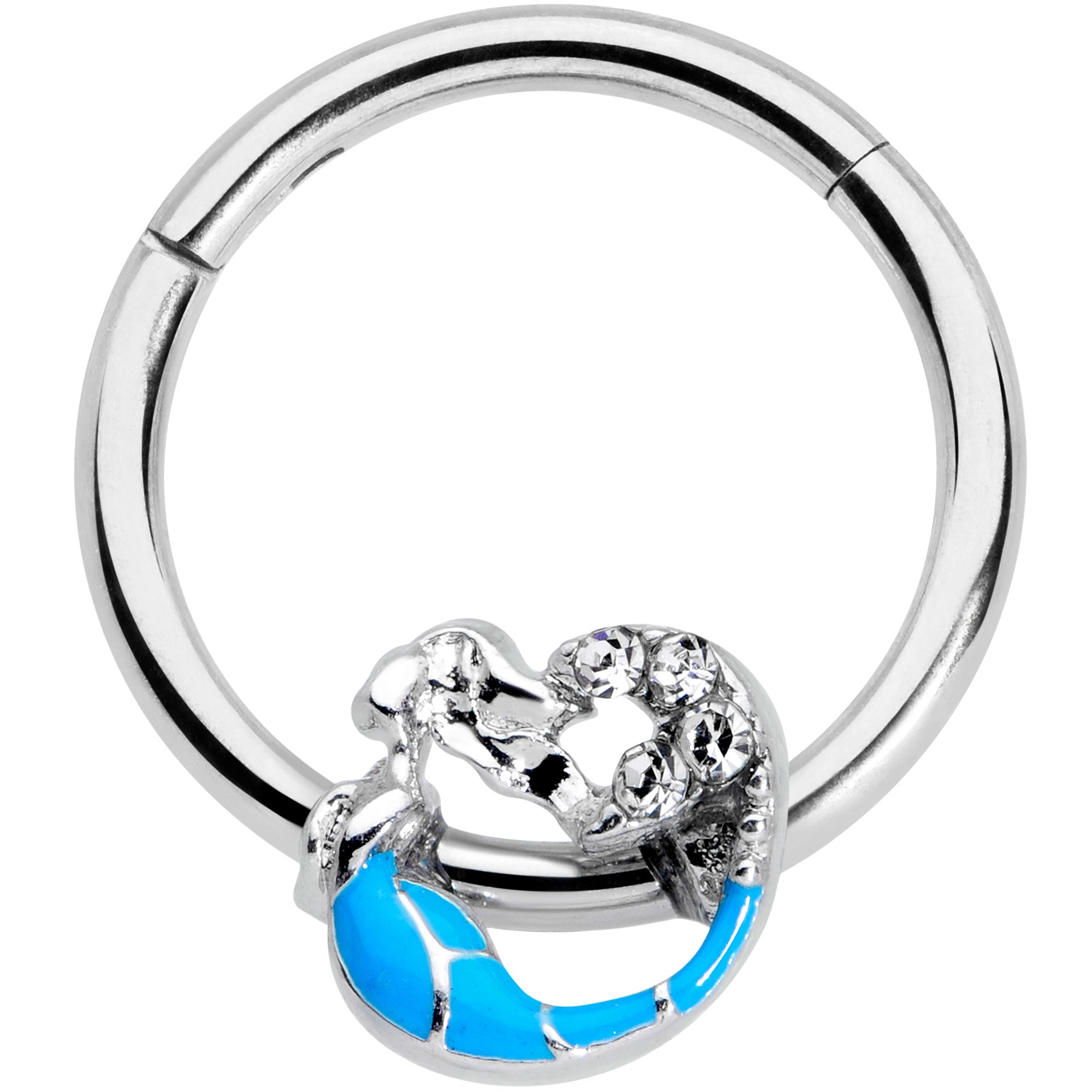 BodyCandy 16G 3/8 Clear Gem Blue Curved Mermaid Hinged Segment Ring — main product shot