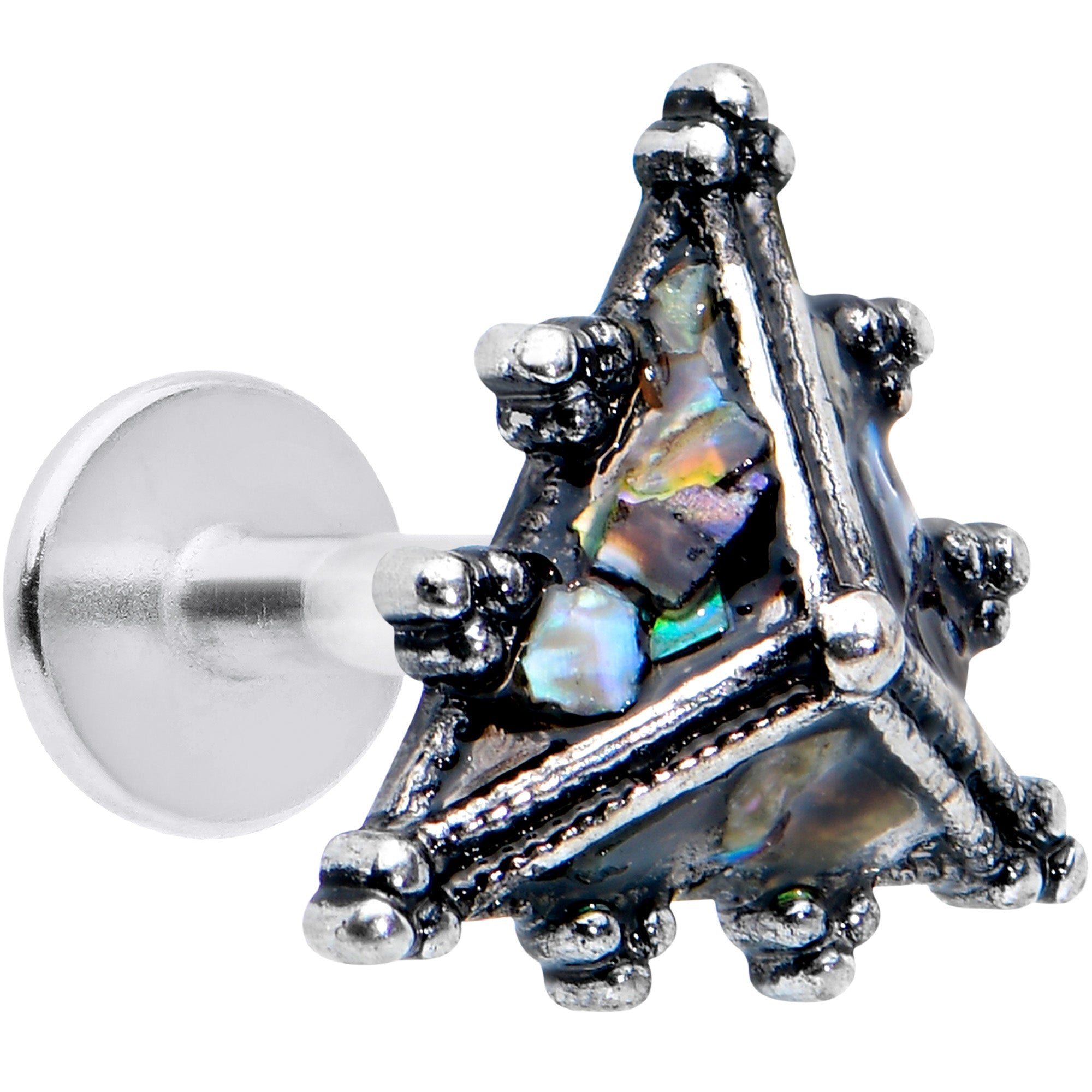 BodyCandy 16G 1/4 Textured Rococo Pyramid Labret Monroe Tragus — main product shot