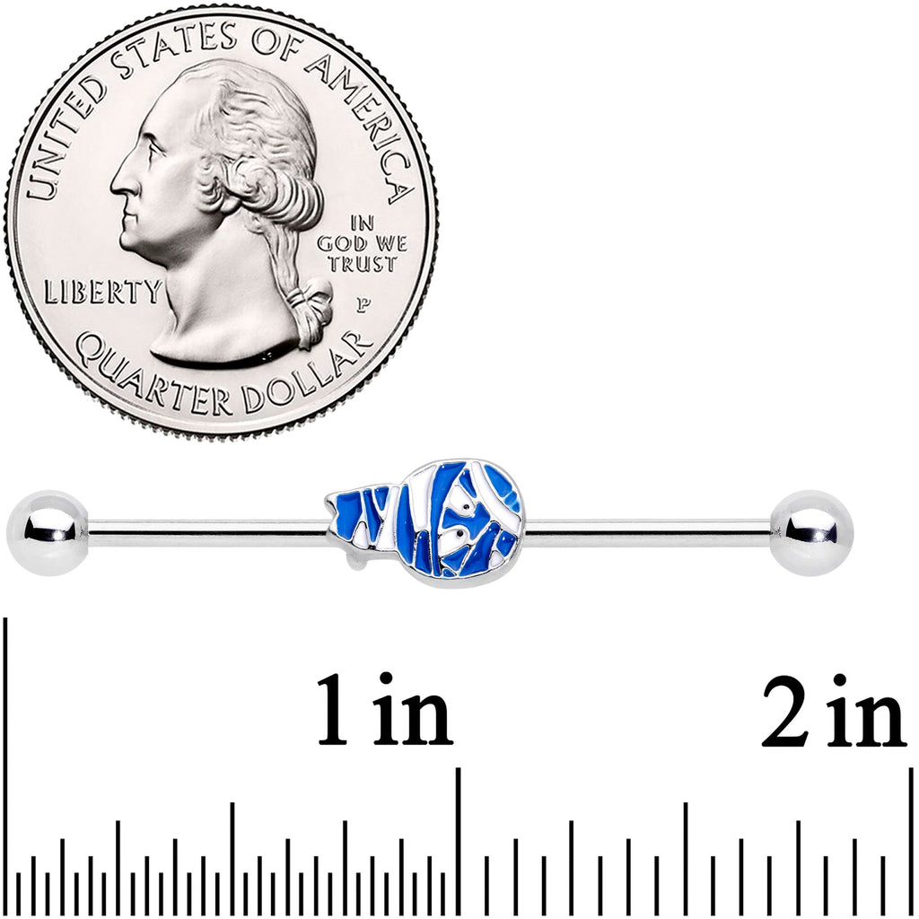 BodyCandy 14G Blue White Mummy Halloween Industrial Barbell 38mm — detail close-up