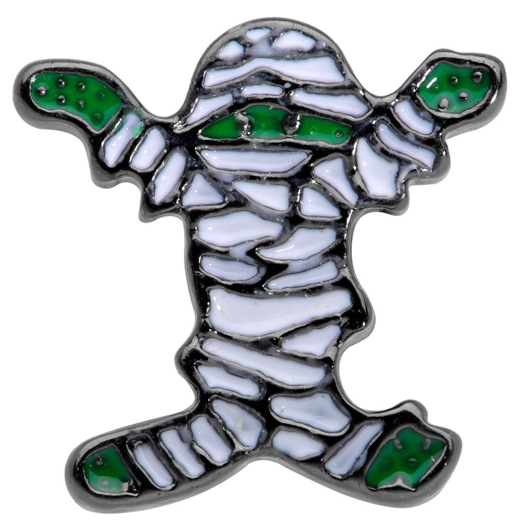 BodyCandy 16G 1/4 Black Plated Green White Mummy Halloween Cartilage Tragus — detail close-up