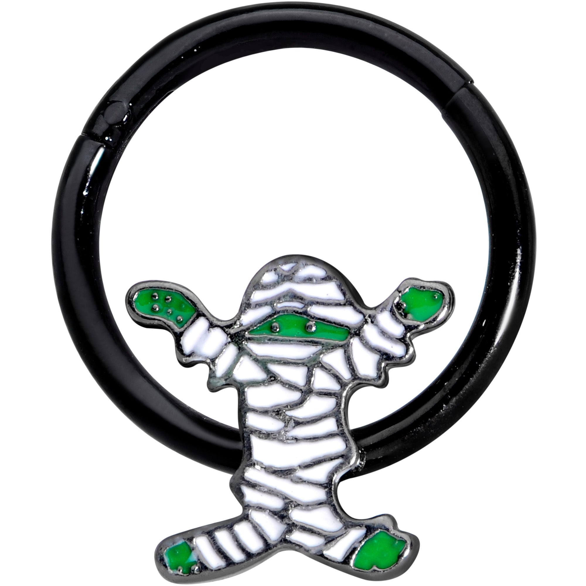 BodyCandy 16G 3/8 White Green Mummy Black Halloween Hinged Segment Ring — main product shot