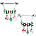 BodyCandy 14G 11/16 Ho Ho Ho Santa Christmas Chain Dangle Nipple Ring Set — main product shot