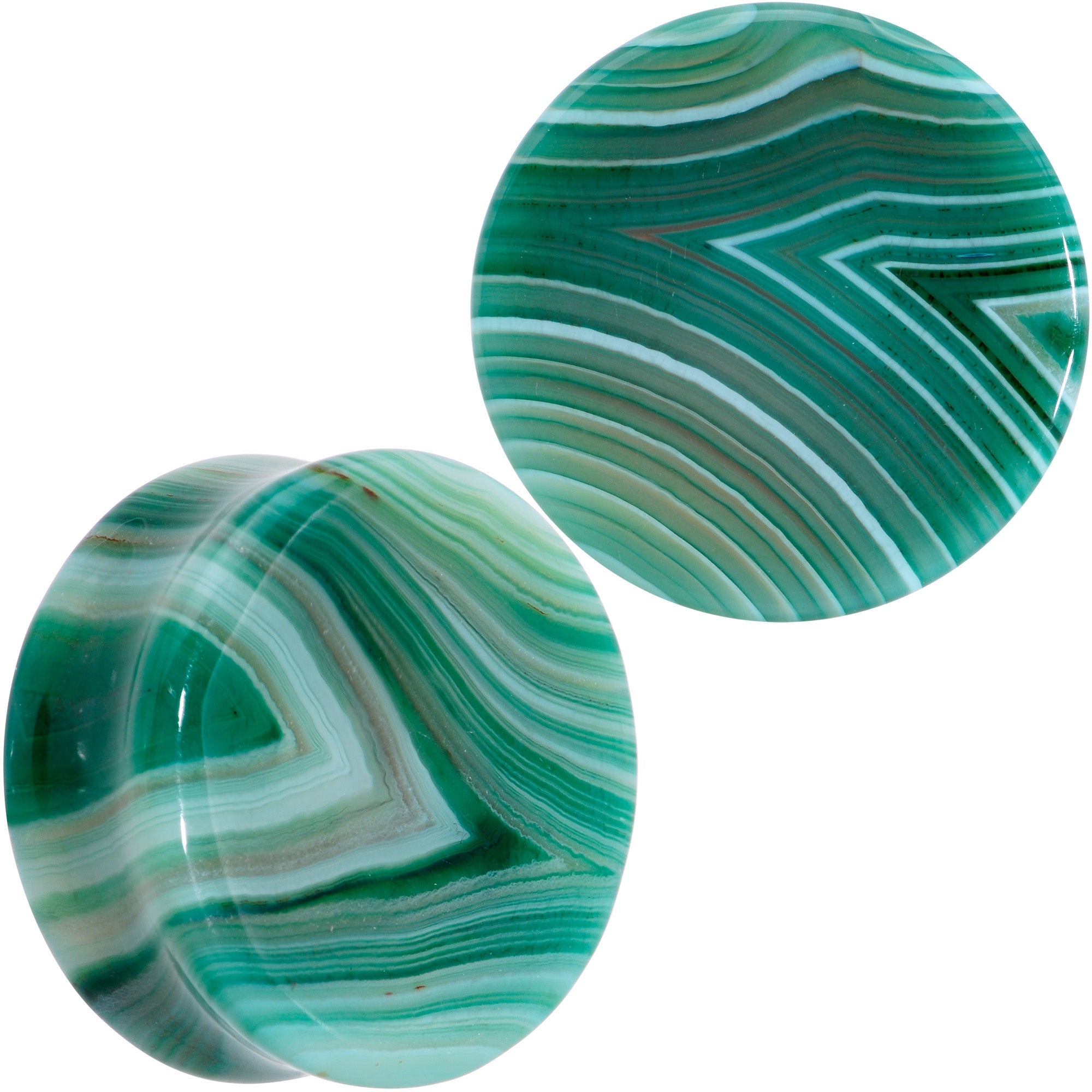 BodyCandy Natural Green Line Agate Stone Saddle Plug Set — detail close-up