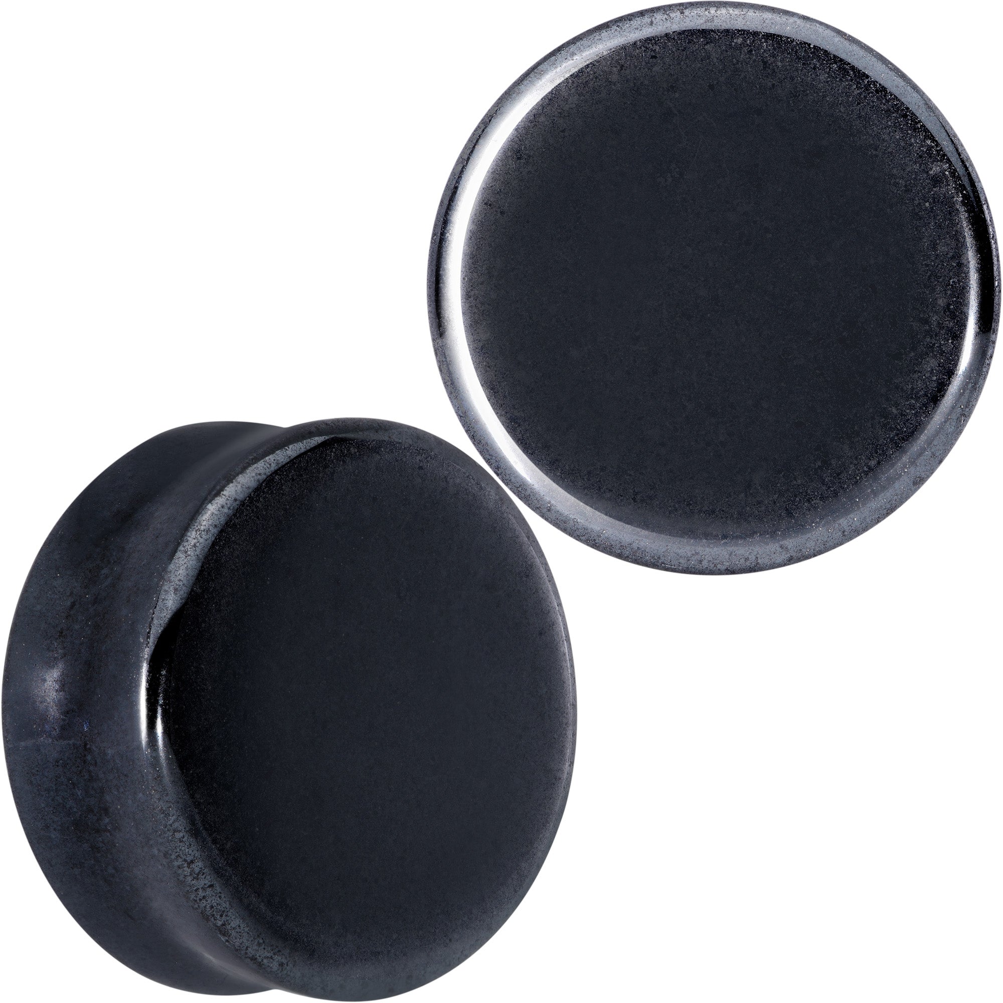 BodyCandy Natural Black Hematite Stone Saddle Plug Set — detail close-up