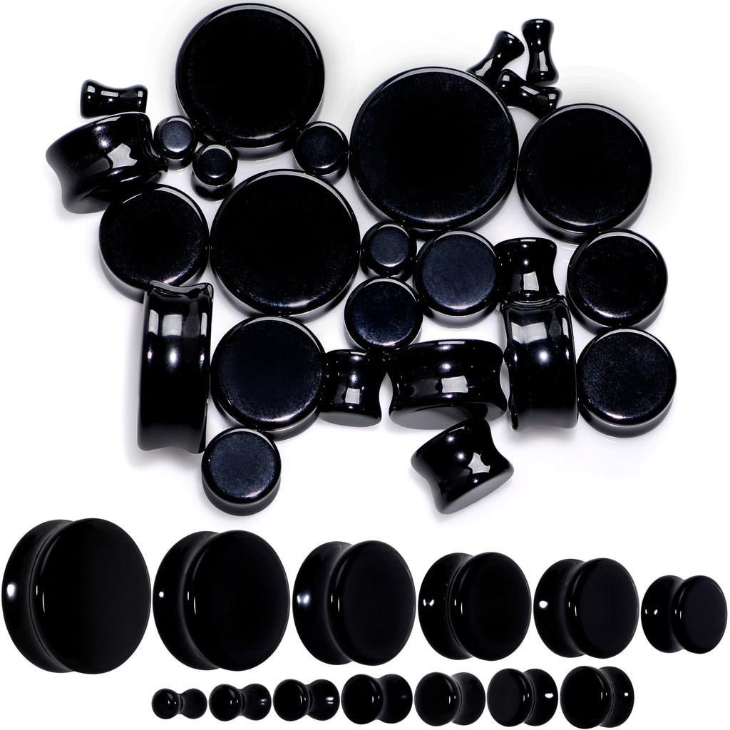 BodyCandy Natural Black Agate Stone Saddle Plug Set — main product shot