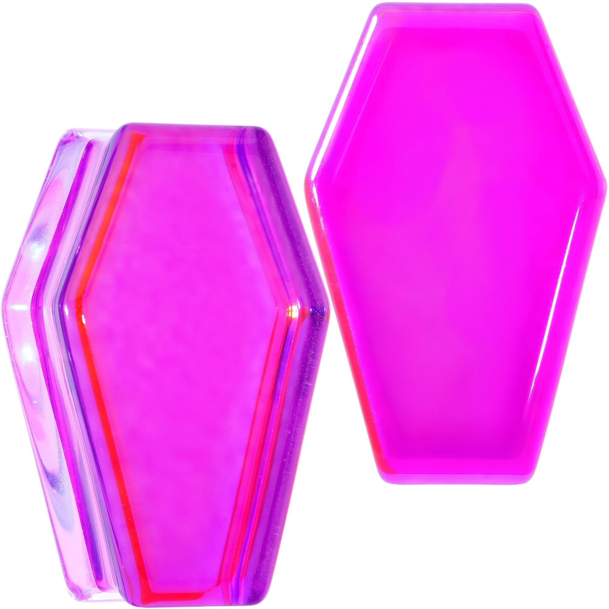 BodyCandy Aurora Purple Cloudy Quartz Stone Coffin Double Flare Plug Set — flat-lay composition