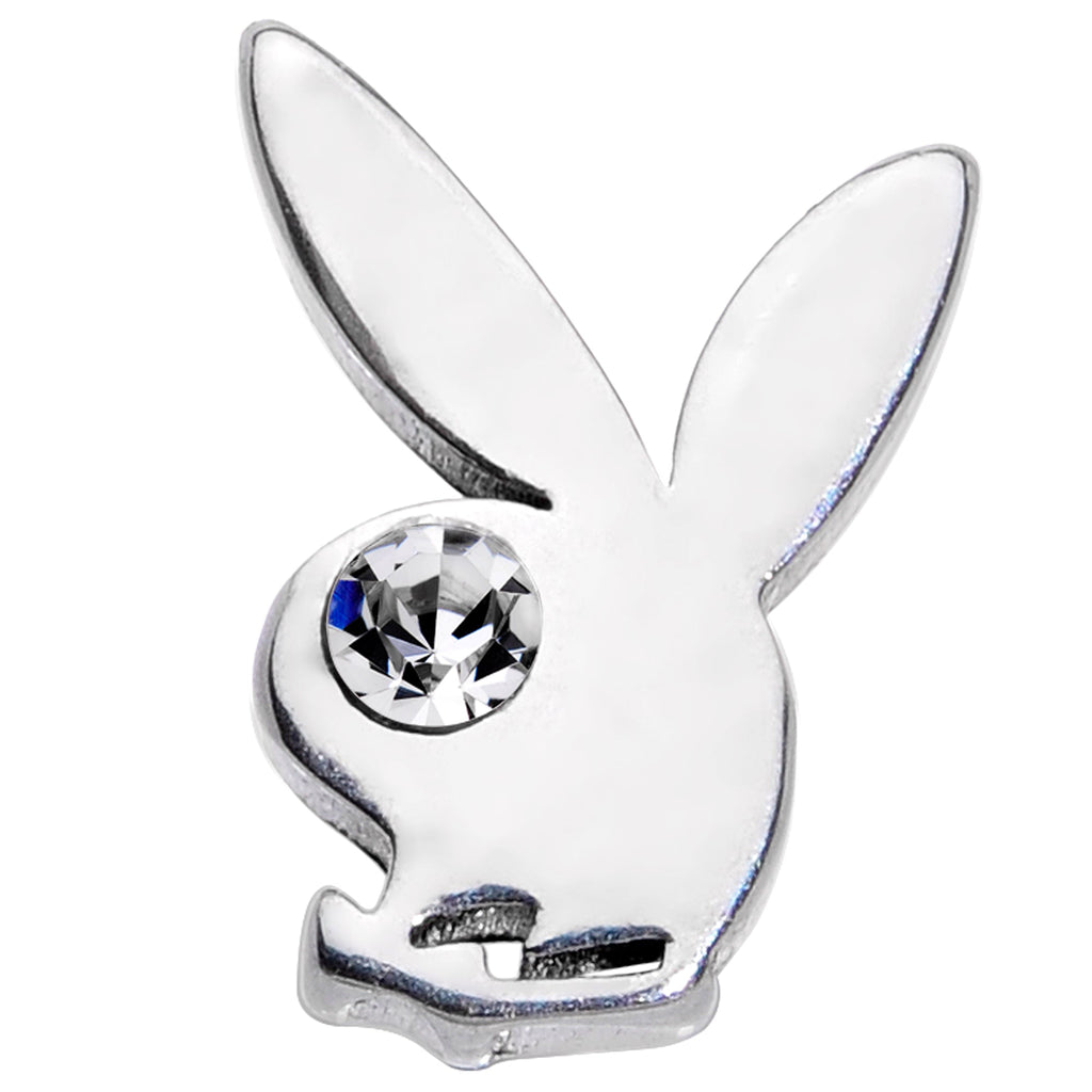 BodyCandy 16G 1/4 Licensed Playboy Clear CZ Gem Internally Threaded Labret — detail close-up