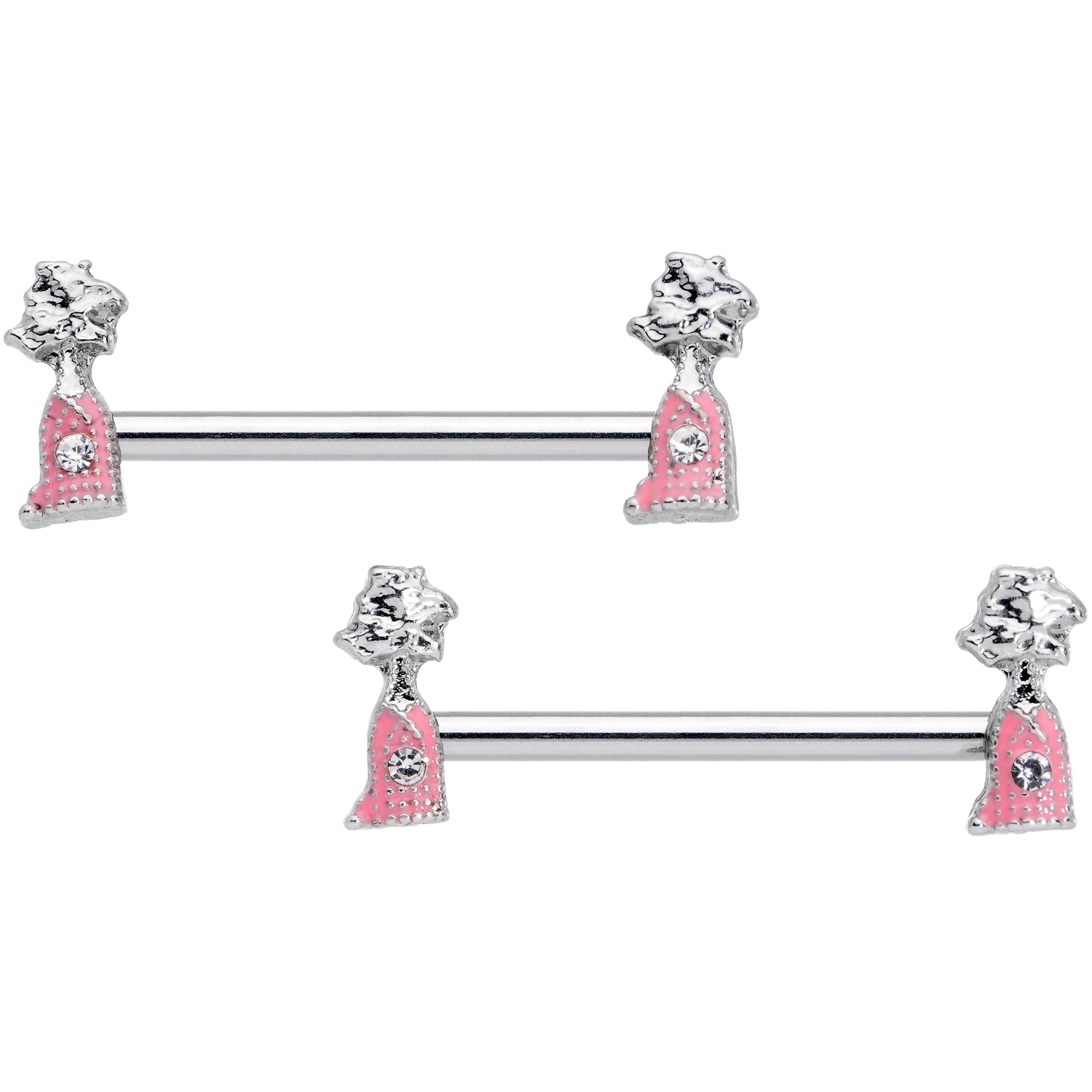 BodyCandy 14G 5/8 Clear Gem Pink Champagne Bottles Barbell Nipple Ring Set — main product shot
