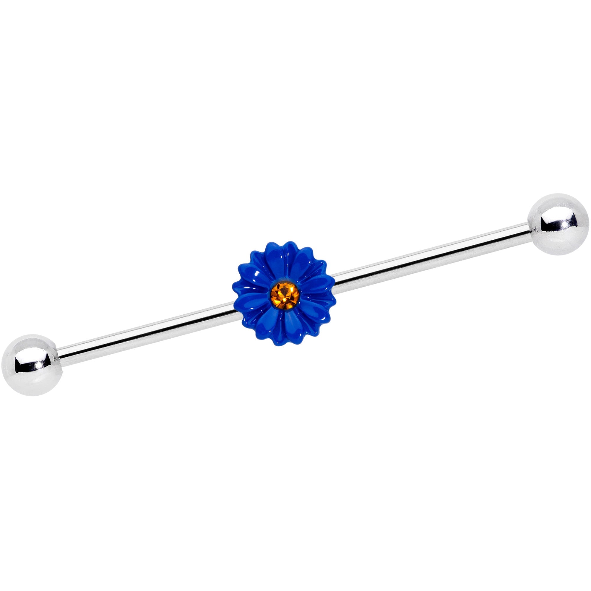BodyCandy 14G Yellow Gem Blue Sunflower Industrial Barbell 38mm — main product shot