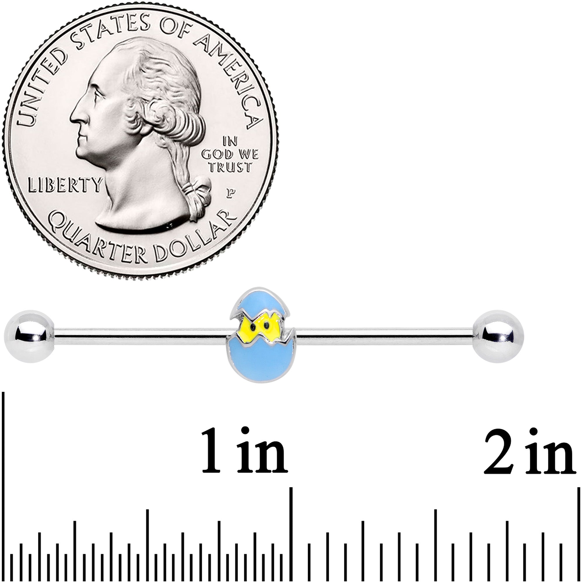 BodyCandy 14G Blue Easter Egg Chick Industrial Barbell 38mm — detail close-up