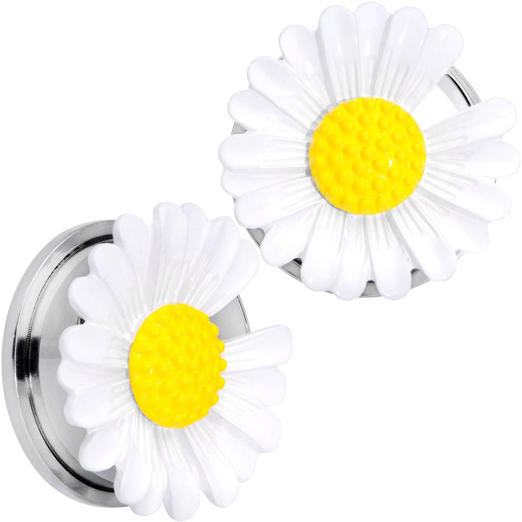 BodyCandy White Daisy Flower Screw Fit Plug Set — main product shot