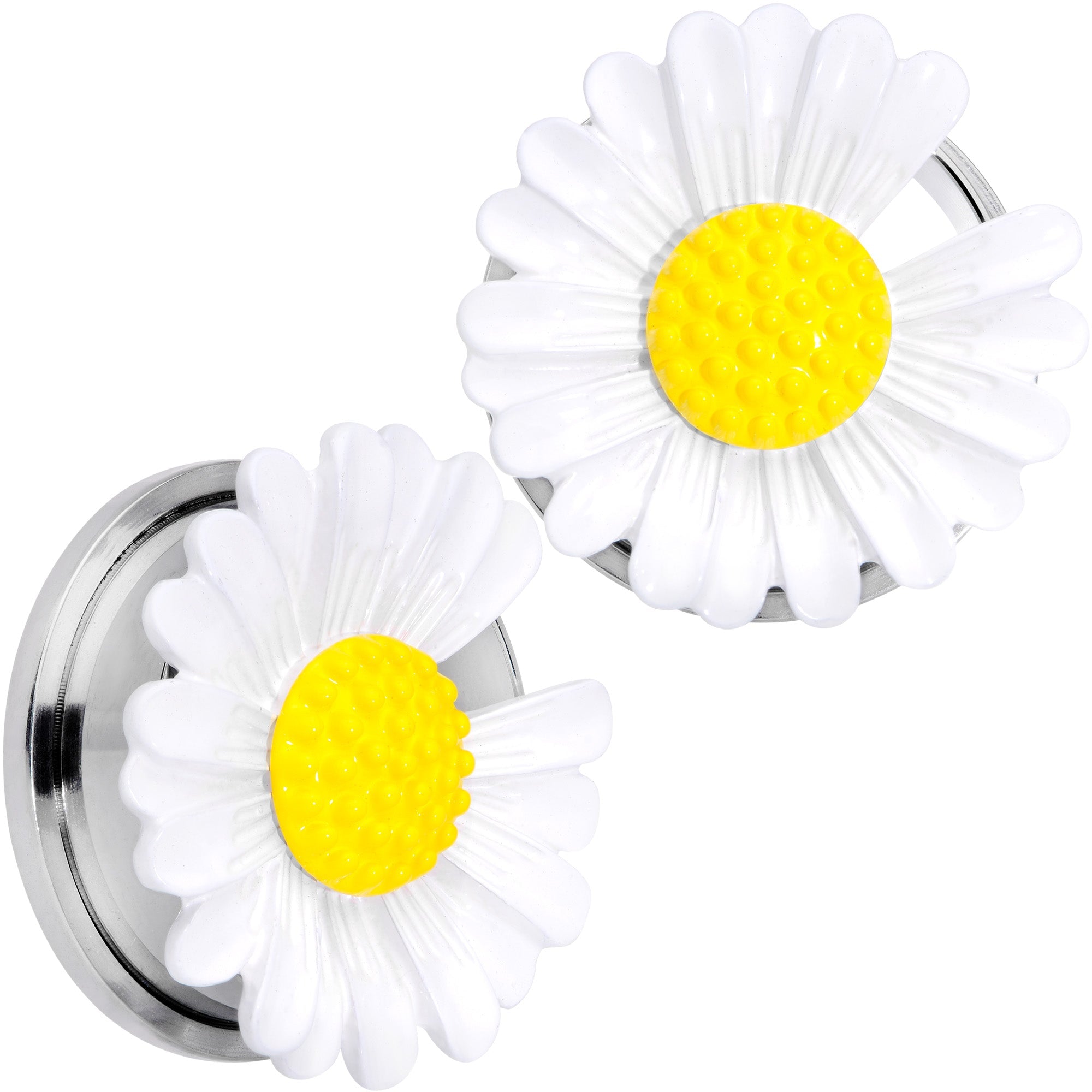BodyCandy White Daisy Flower Screw Fit Plug Set — main product shot