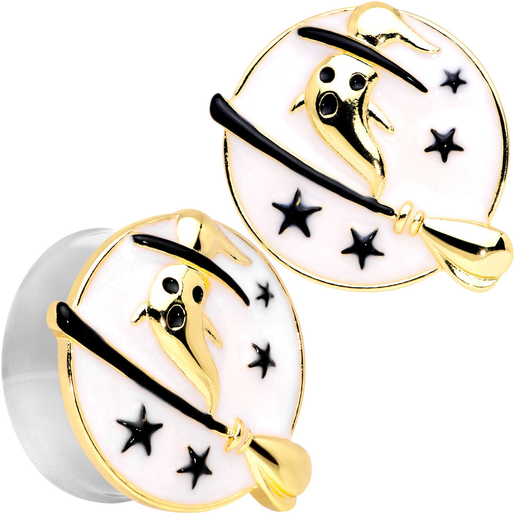 BodyCandy White Witch Ghost Broom Halloween Double Flare Plug Set — feature highlight