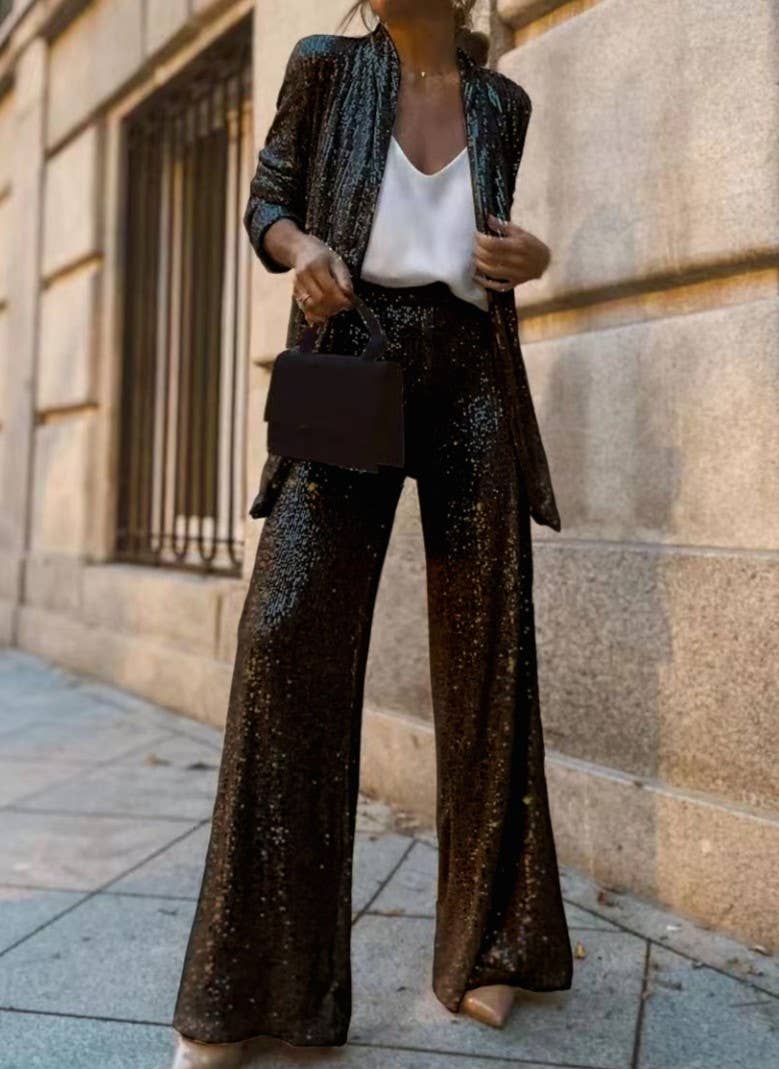Black Sequin Blazer Suit