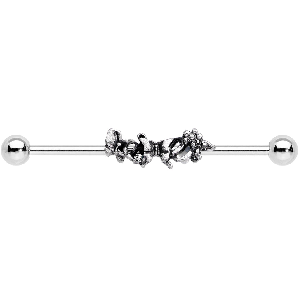 BodyCandy 14G Clear Gem Butterfly Array Flower Industrial Barbell 38mm — detail close-up