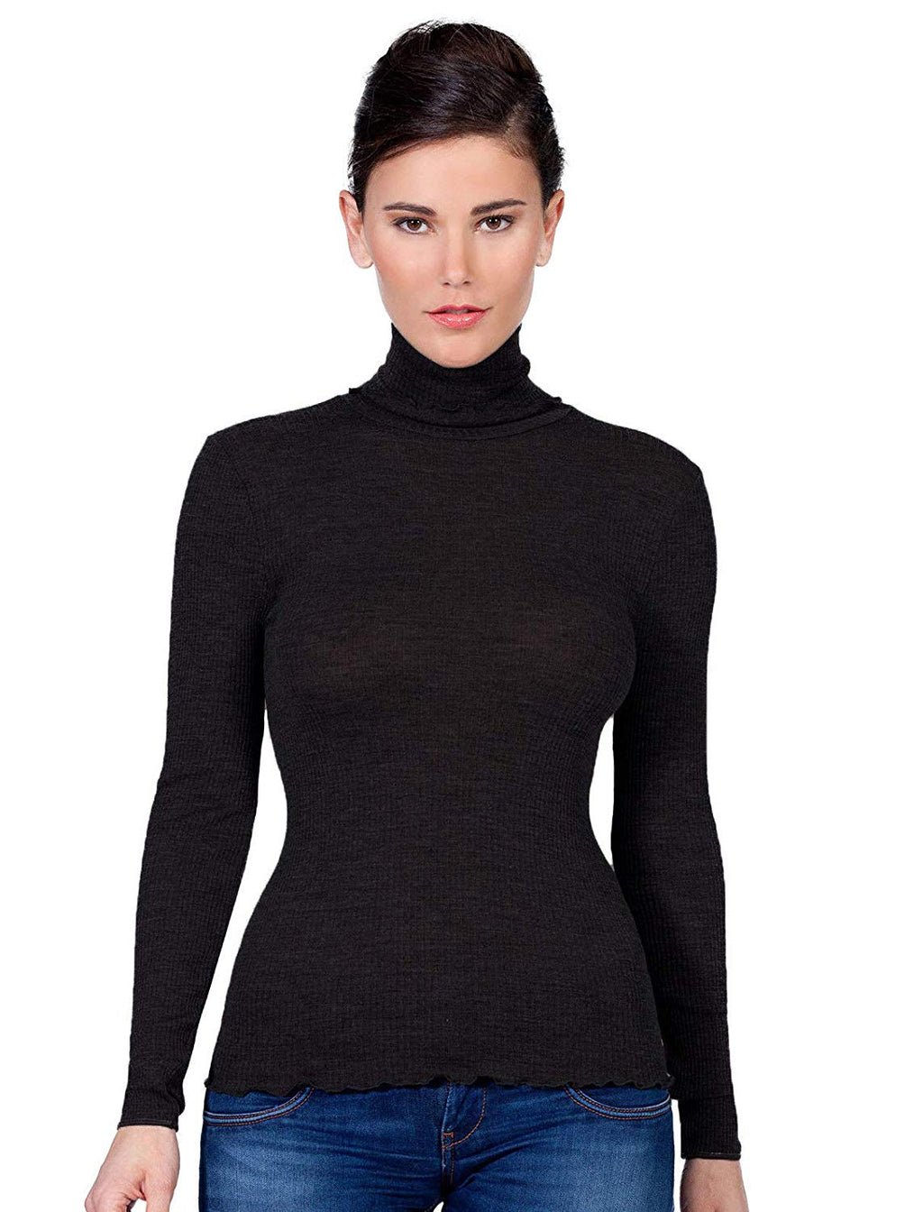 tittimitti EGi Luxury Wool Silk Turtleneck Long Sleeve Top. Proudly Made in Italy (1494) — alternative angle