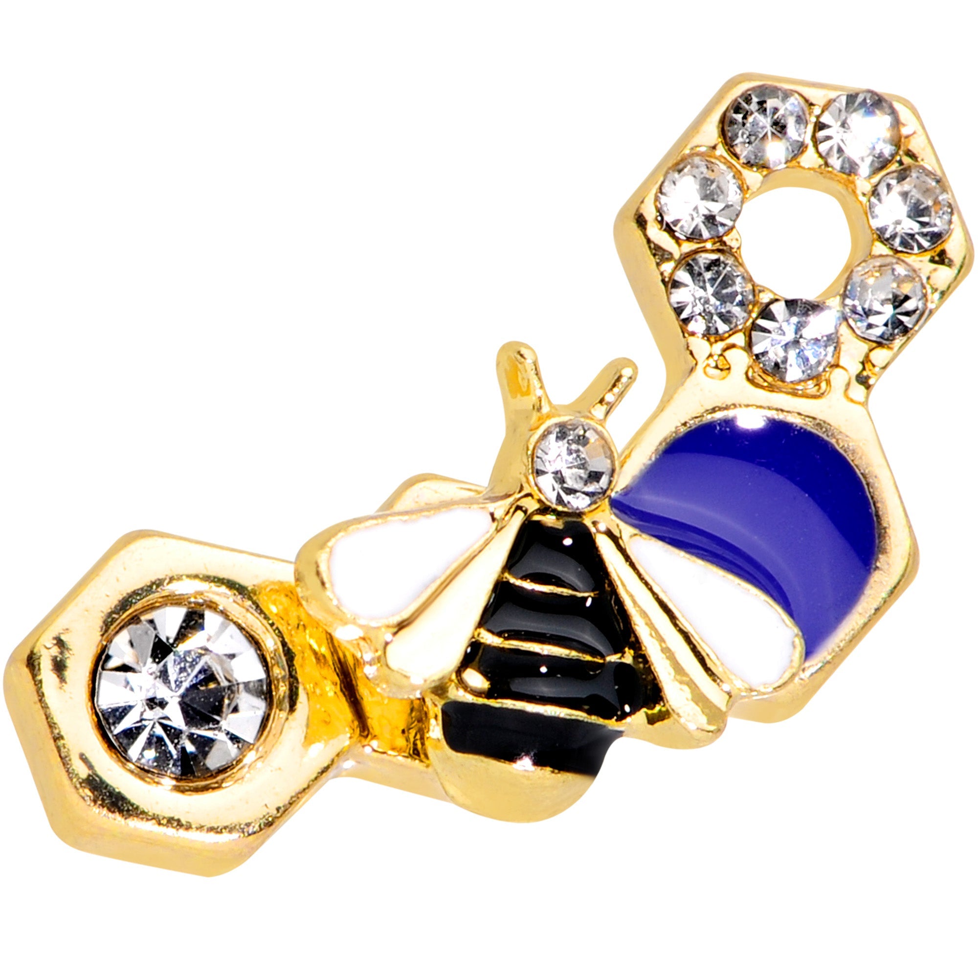 BodyCandy 16G 5/16 Clear CZ Gem Gold Tone Lovely Bee Labret Monroe Tragus — detail close-up