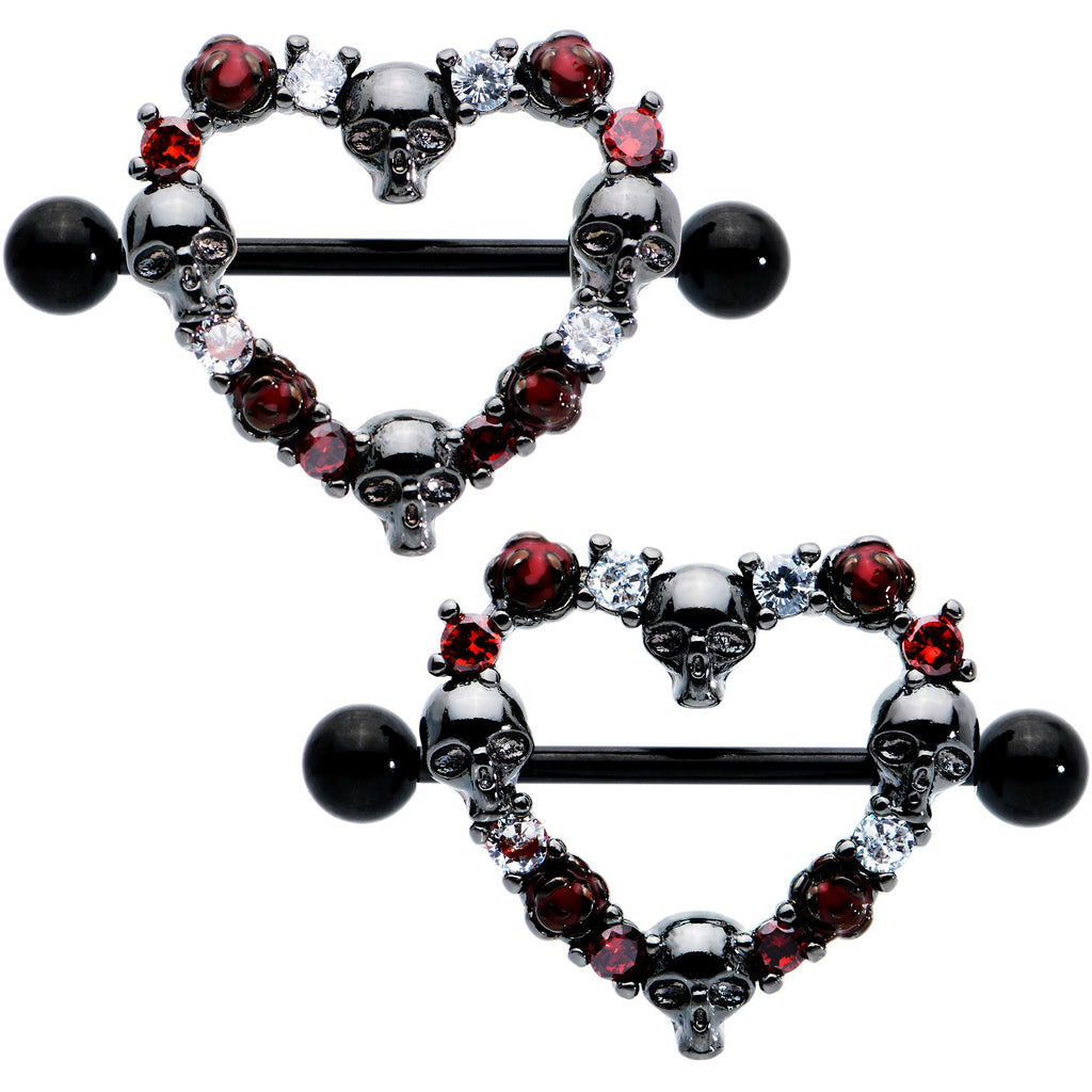BodyCandy 14G 7/8 Red CZ Gem Black Skull Heart Halloween Nipple Shield Set — size reference