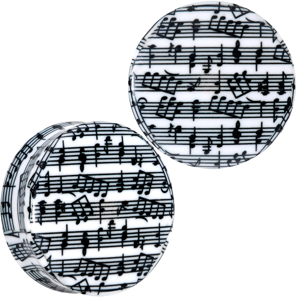 BodyCandy Black White Acrylic Music Notes Double Flare Plug Set — in-use photo