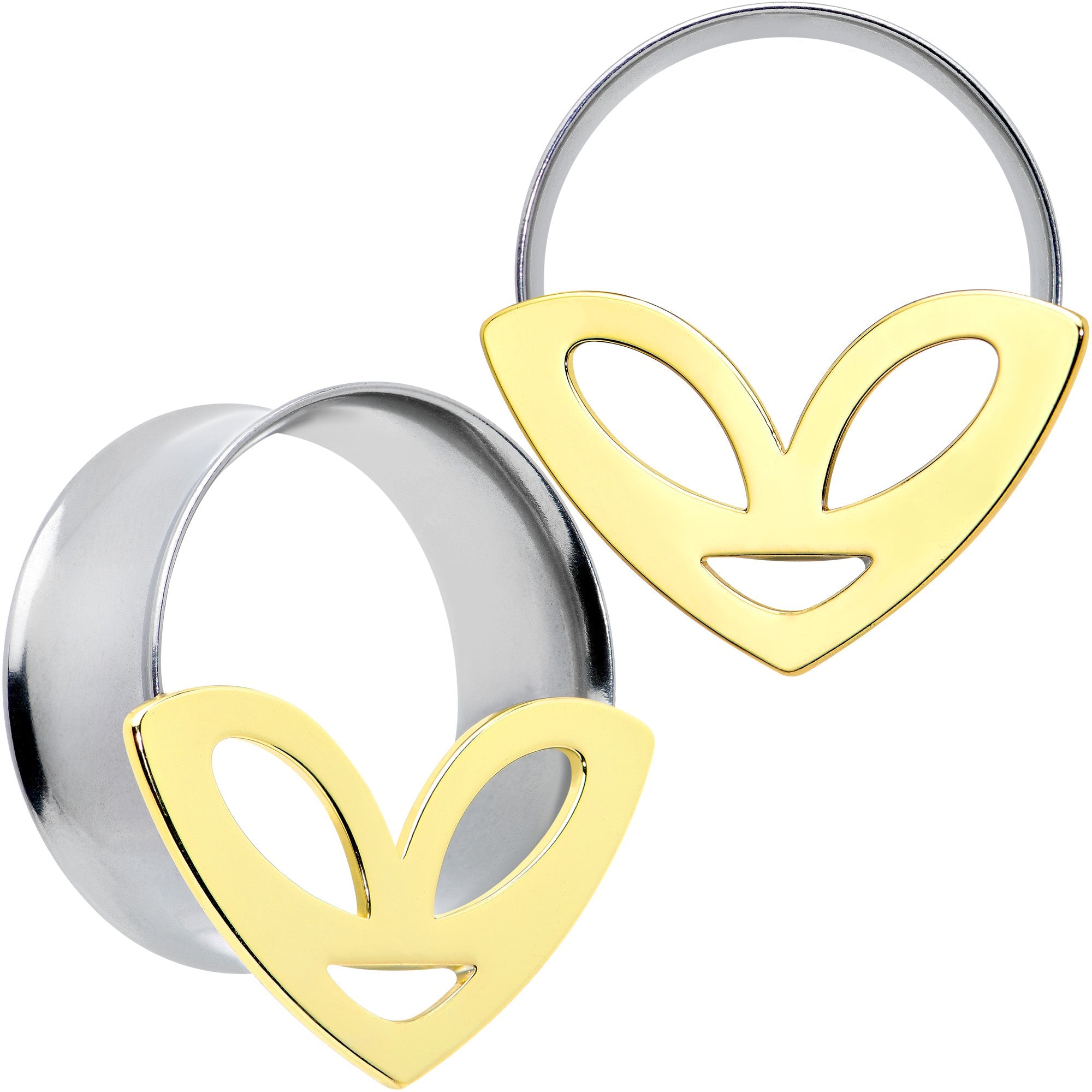 BodyCandy Two Tone Alien Face Double Flare Tunnel Plug Set — detail close-up
