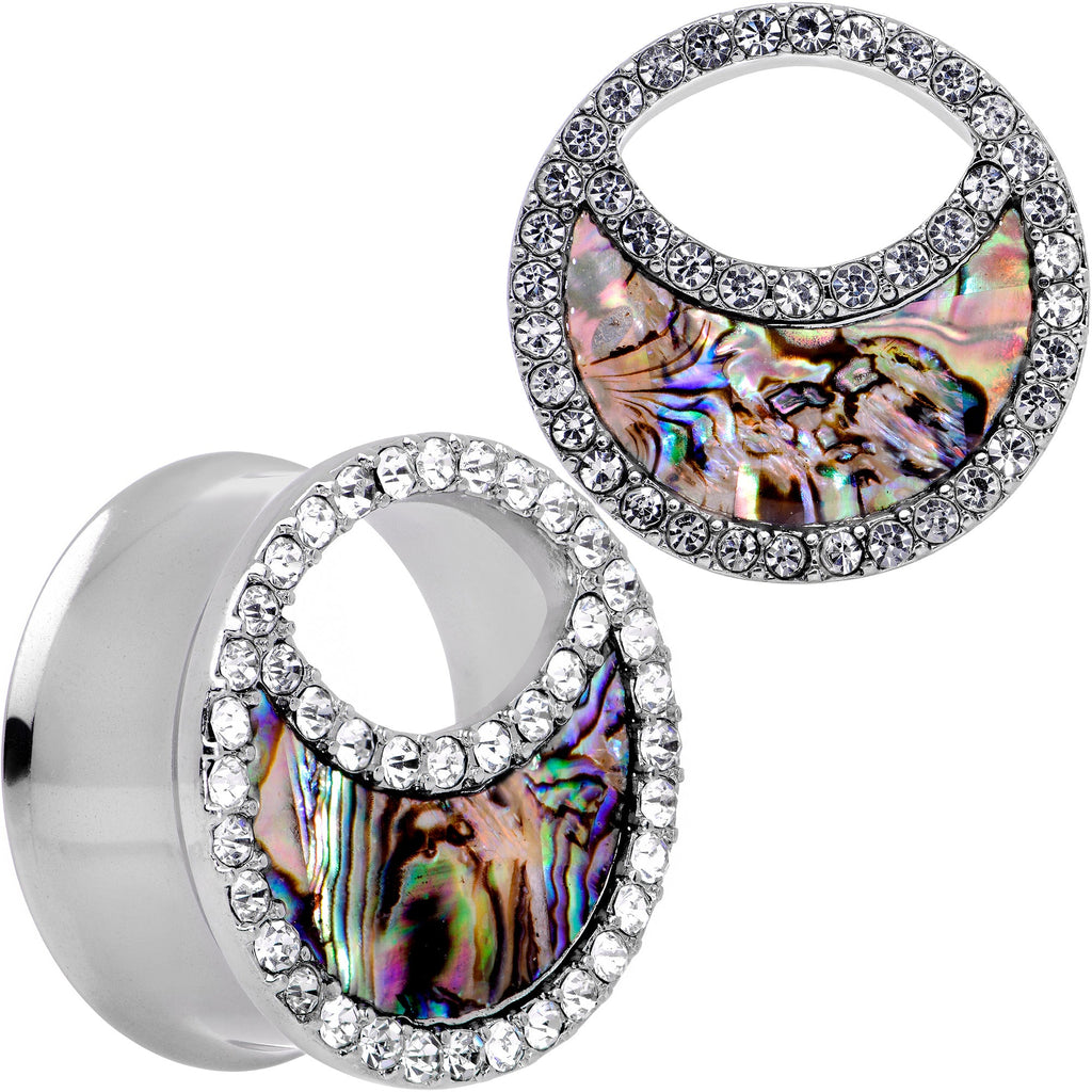 BodyCandy Clear Gem Iridescent Crescent Moon Tunnel Plug Set — feature highlight