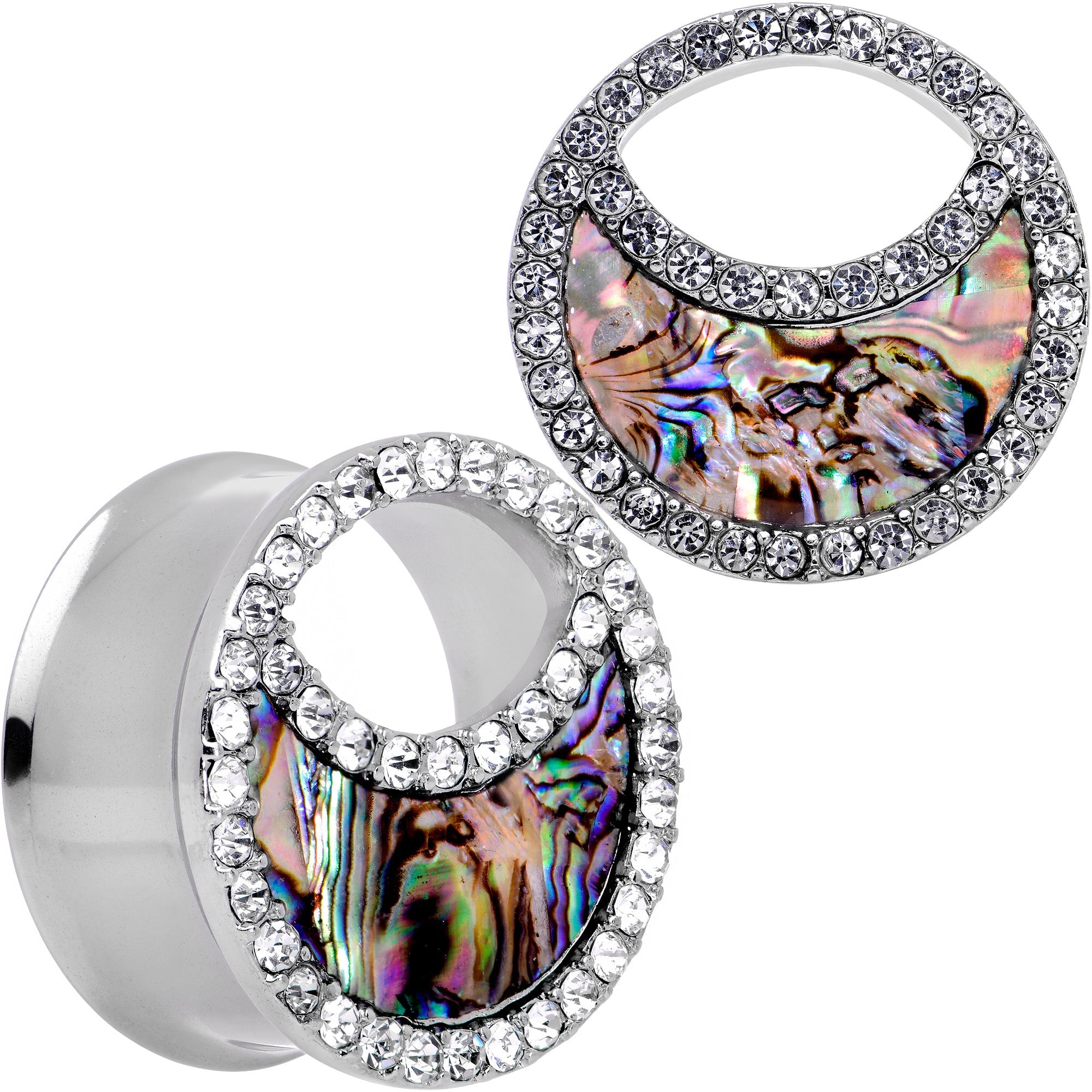 BodyCandy Clear Gem Iridescent Crescent Moon Tunnel Plug Set — feature highlight
