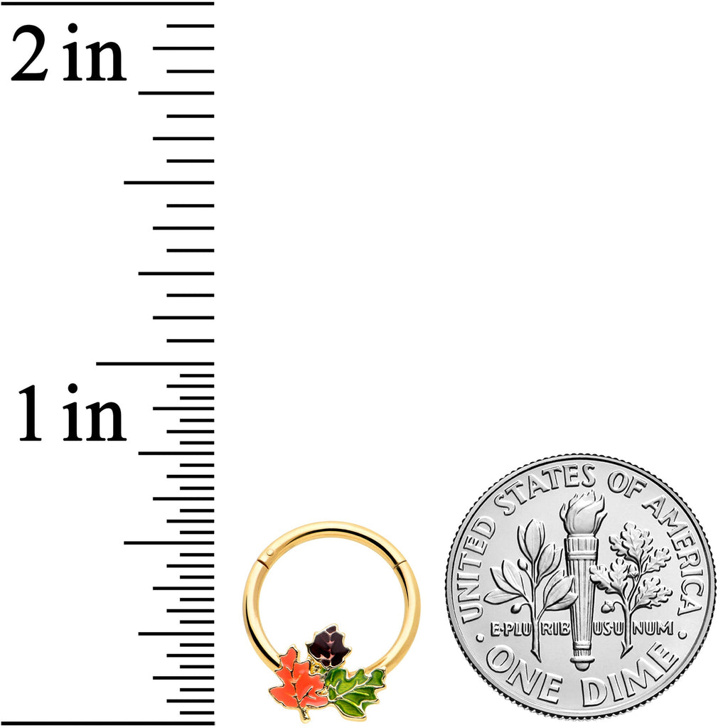 BodyCandy 16G 3/8 Gold Tone Lovely Autumn Leaves Hinged Segment Ring — lifestyle context