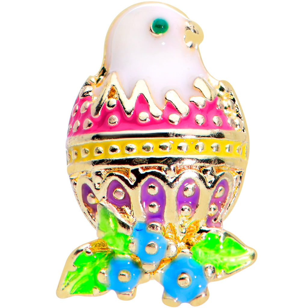 BodyCandy 16G 5/16 Gold Tone Yellow Pink Hatched Easter Chick Labret Tragus — detail close-up