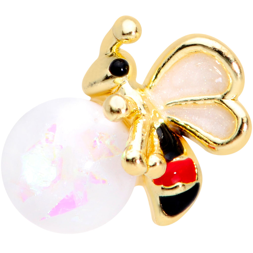 BodyCandy 16G 1/4 White Faux Opal Gold Tone Insect Cartilage Tragus Earring — detail close-up