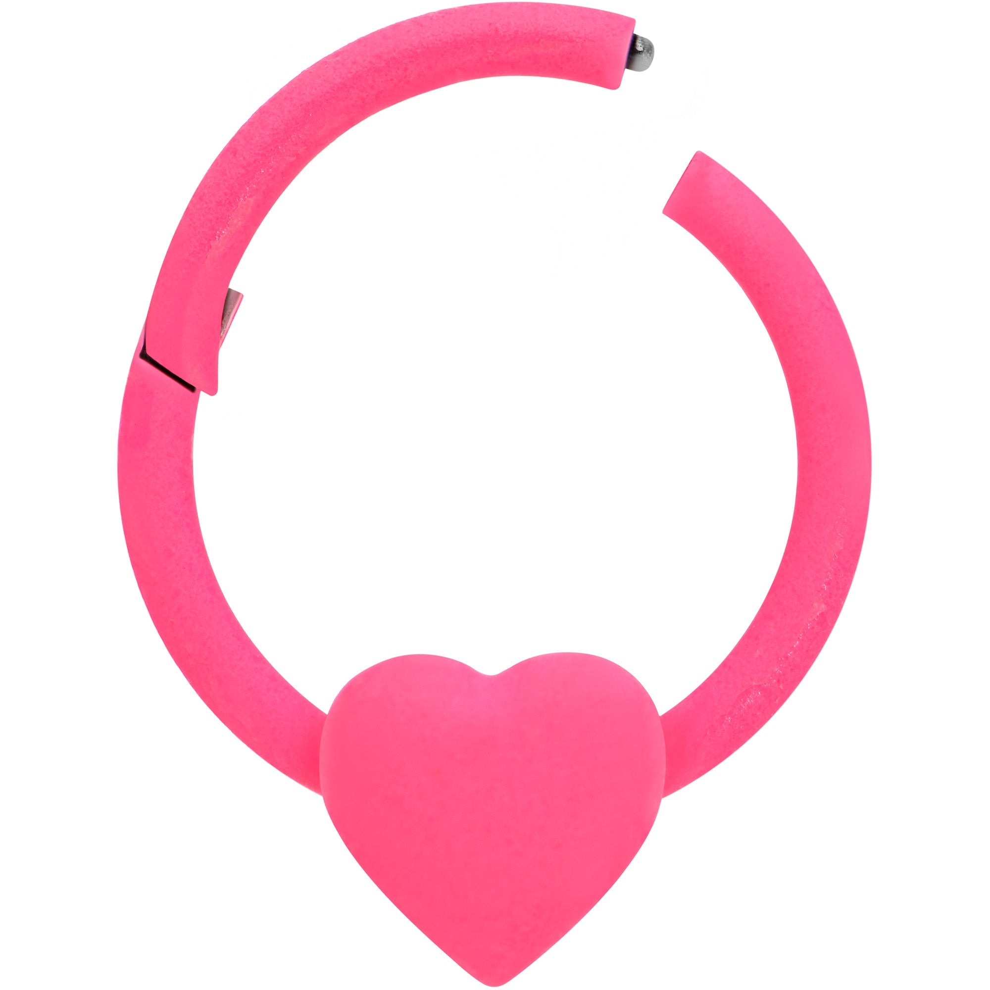 BodyCandy 16G 3/8 Pink Matte Heart Valentines Day Hinged Segment Ring — detail close-up