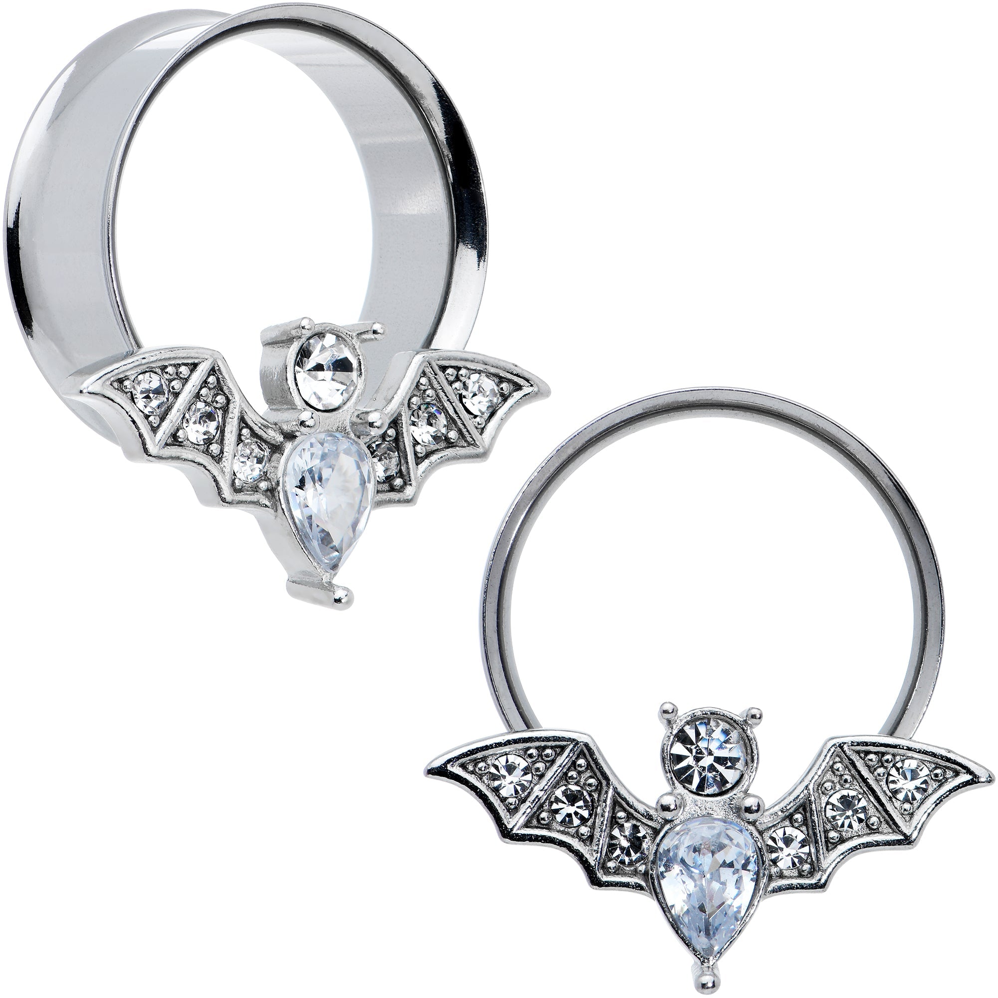 BodyCandy Clear Gem Bat Halloween Double Flare Tunnel Plug Set — fabric or material detail