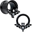 BodyCandy Clear Gem Black Bat Halloween Double Flare Tunnel Plug Set — in-use photo