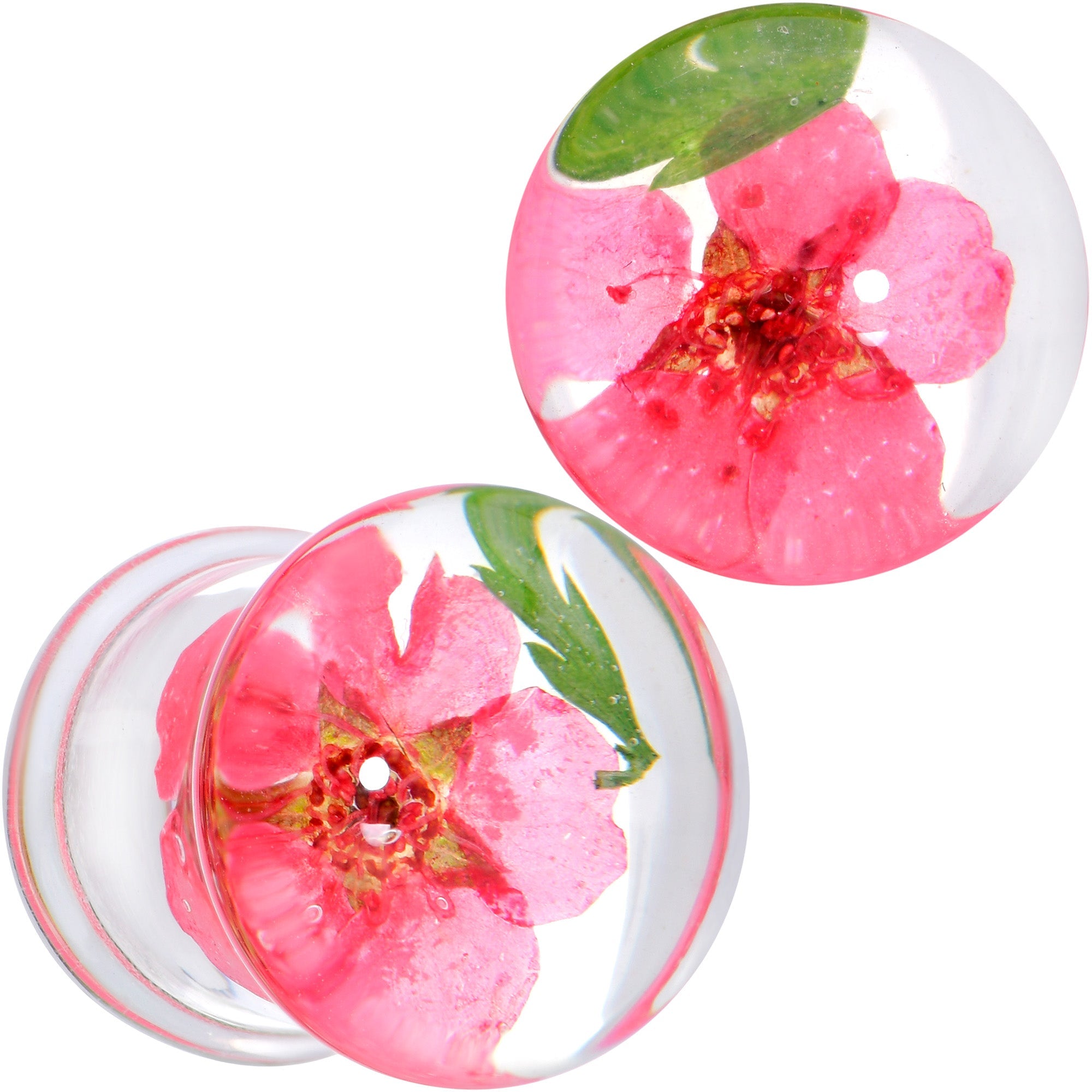 BodyCandy Clear Acrylic Color Pressed Flower Double Flare Plug Set — alternative angle