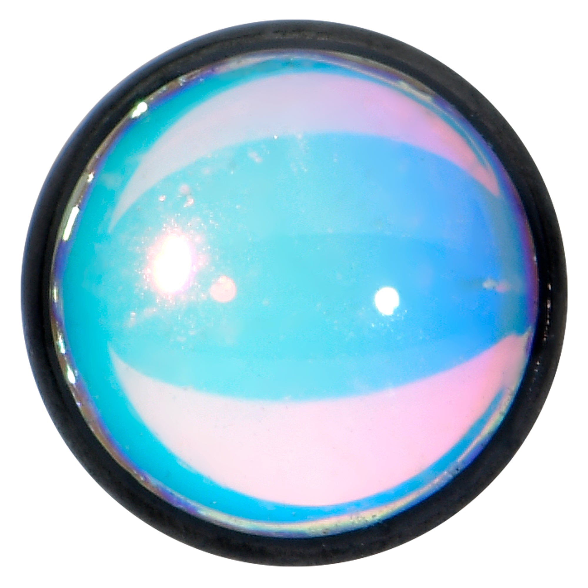 BodyCandy 16G 1/4 White Faux Opal Black Internal Thread Labret Tragus — detail close-up