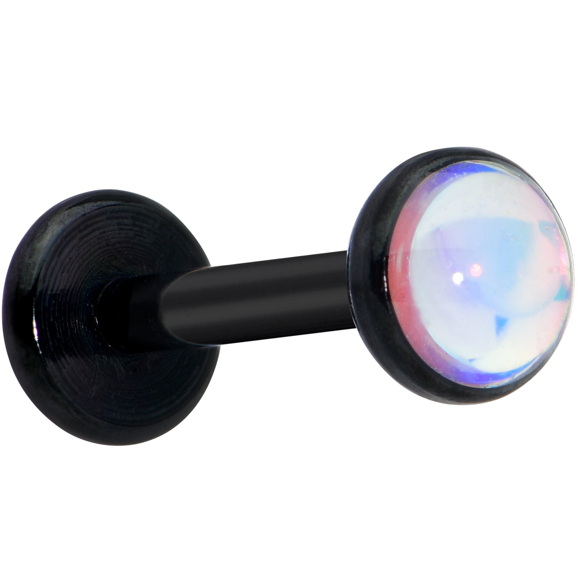 BodyCandy 16G 5/16 White Faux Opal Black Internally Threaded Labret Tragus — main product shot