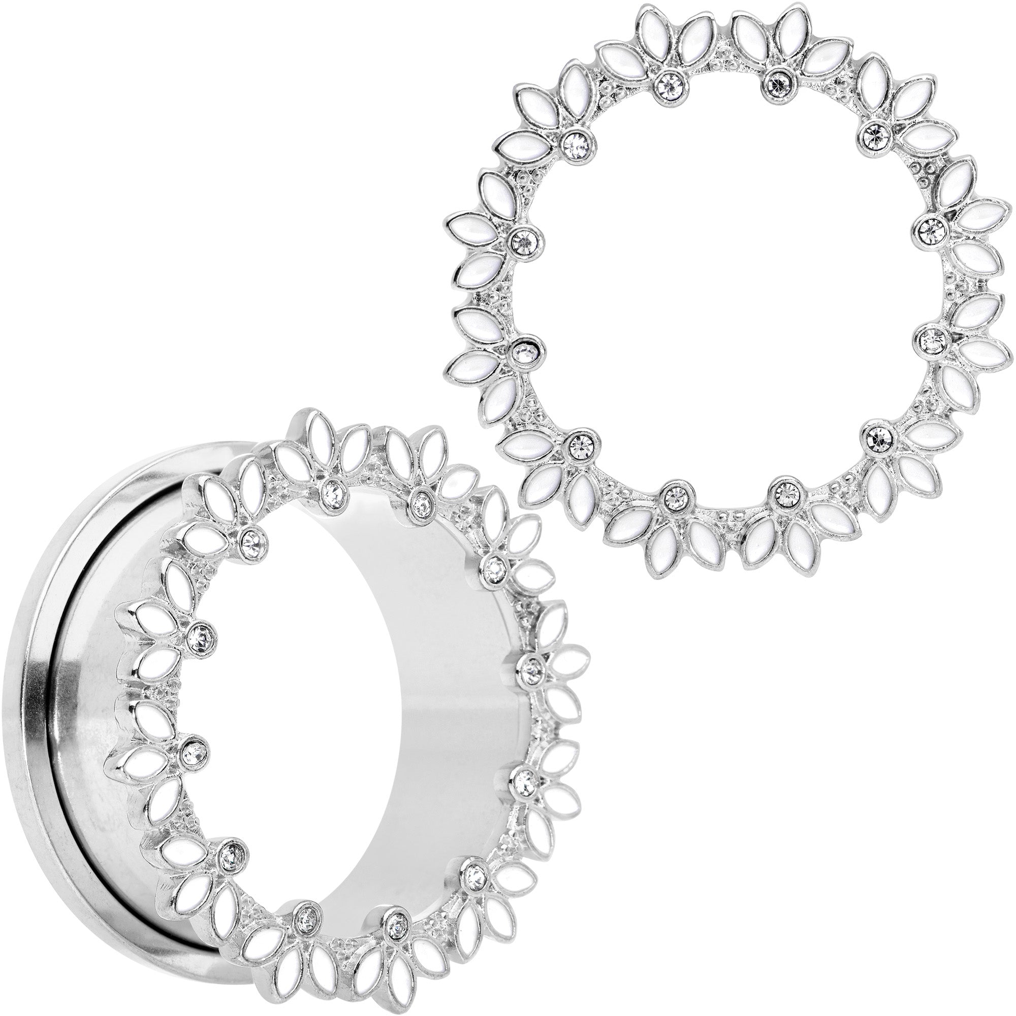BodyCandy Clear Gem White Leaves Screw Fit Tunnel Plug Set — lifestyle context