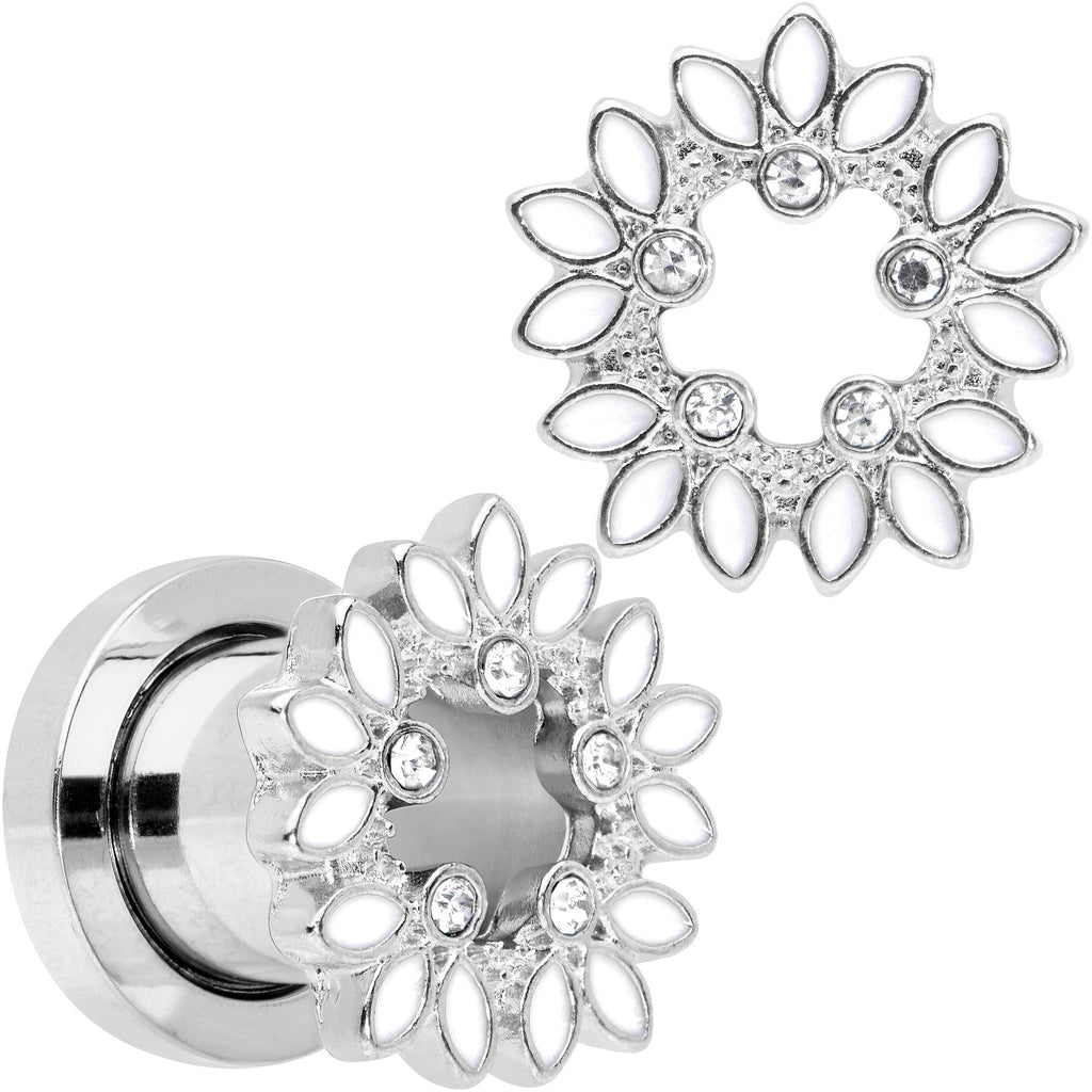 BodyCandy Clear Gem White Leaves Screw Fit Tunnel Plug Set — size reference