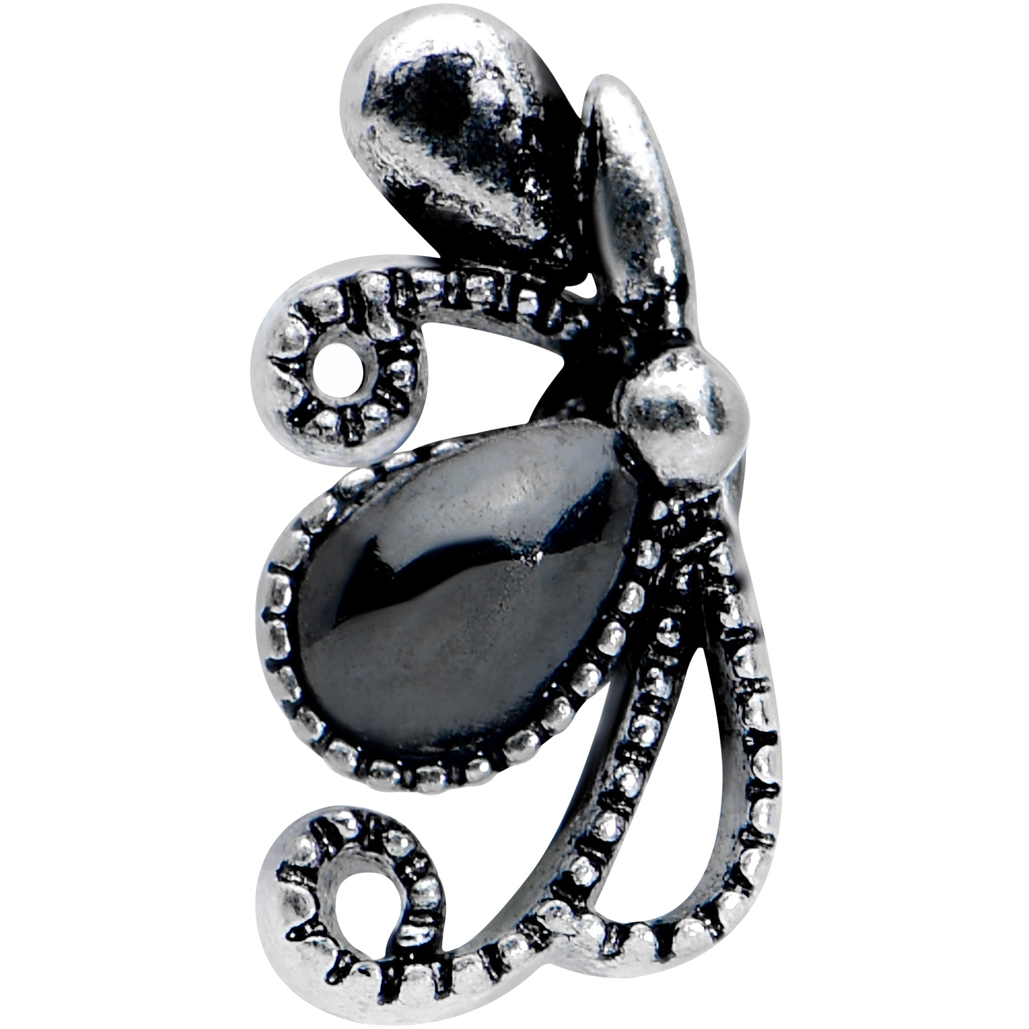 BodyCandy 16G 5/16 Black Gem Abstract Bow Labret Monroe Tragus — detail close-up