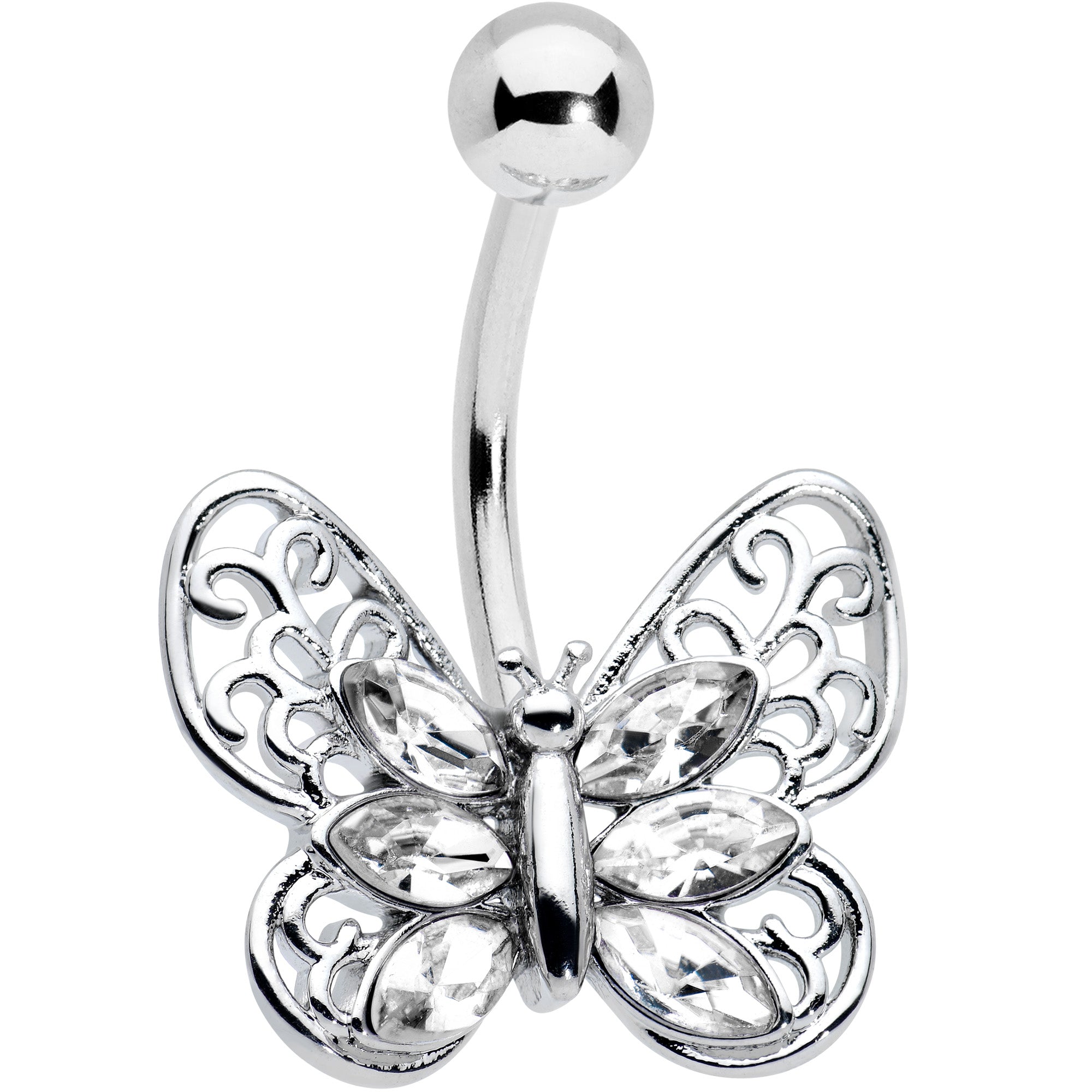 BodyCandy Clear Gem Lacy Butterfly Belly Ring — main product shot