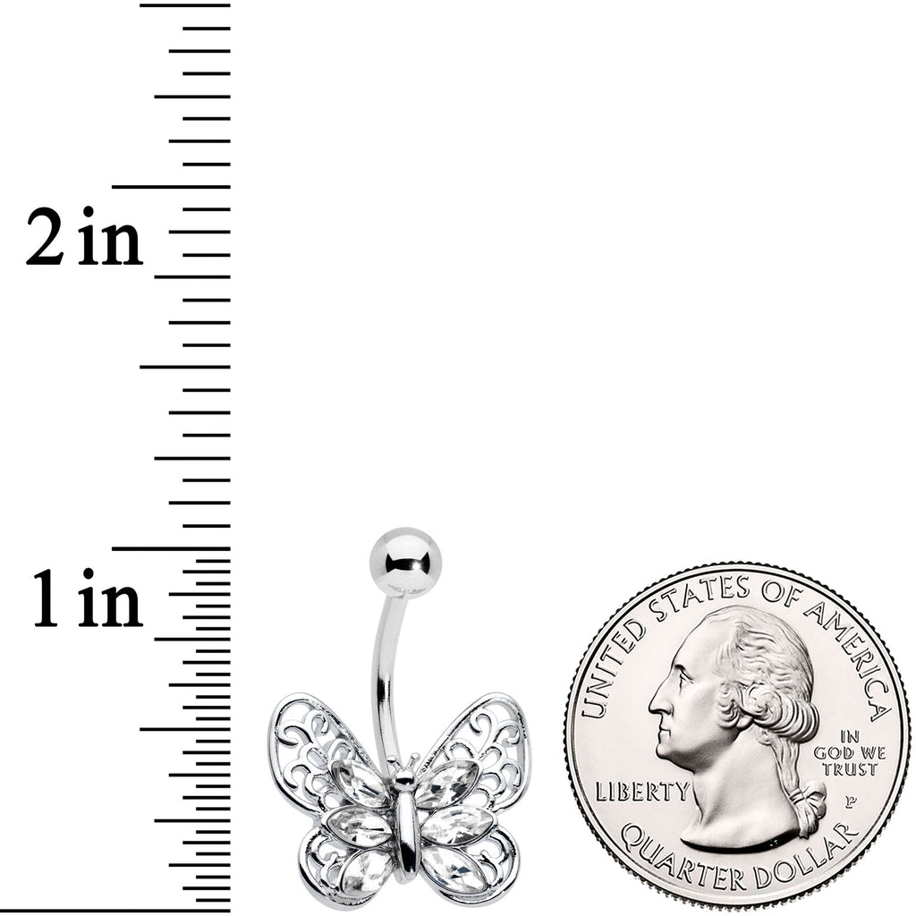 BodyCandy Clear Gem Lacy Butterfly Belly Ring — detail close-up