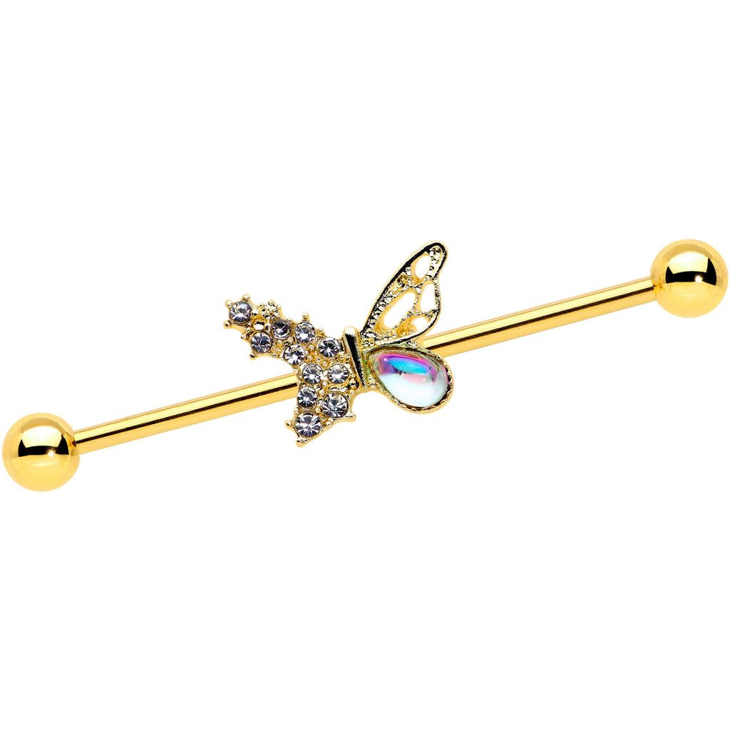 BodyCandy 14G Clear Gem Gold Tone Glam Butterfly Industrial Barbell 38mm — main product shot