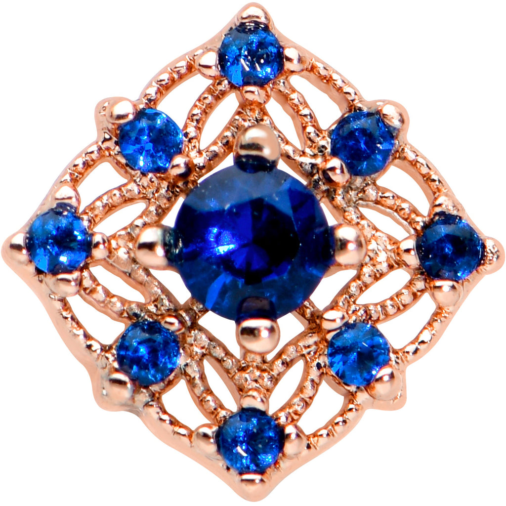 BodyCandy 16G 1/4 Blue Gem Rose Gold Tone Night Star Labret Monroe Tragus — detail close-up