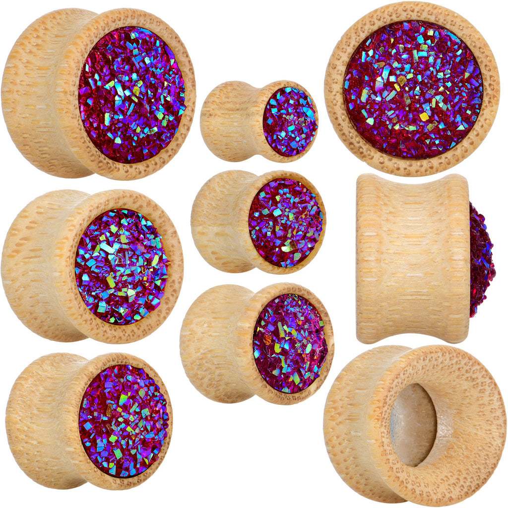 BodyCandy 7/16 Pink Druzy Stone Wood Saddle Plug Set — back view